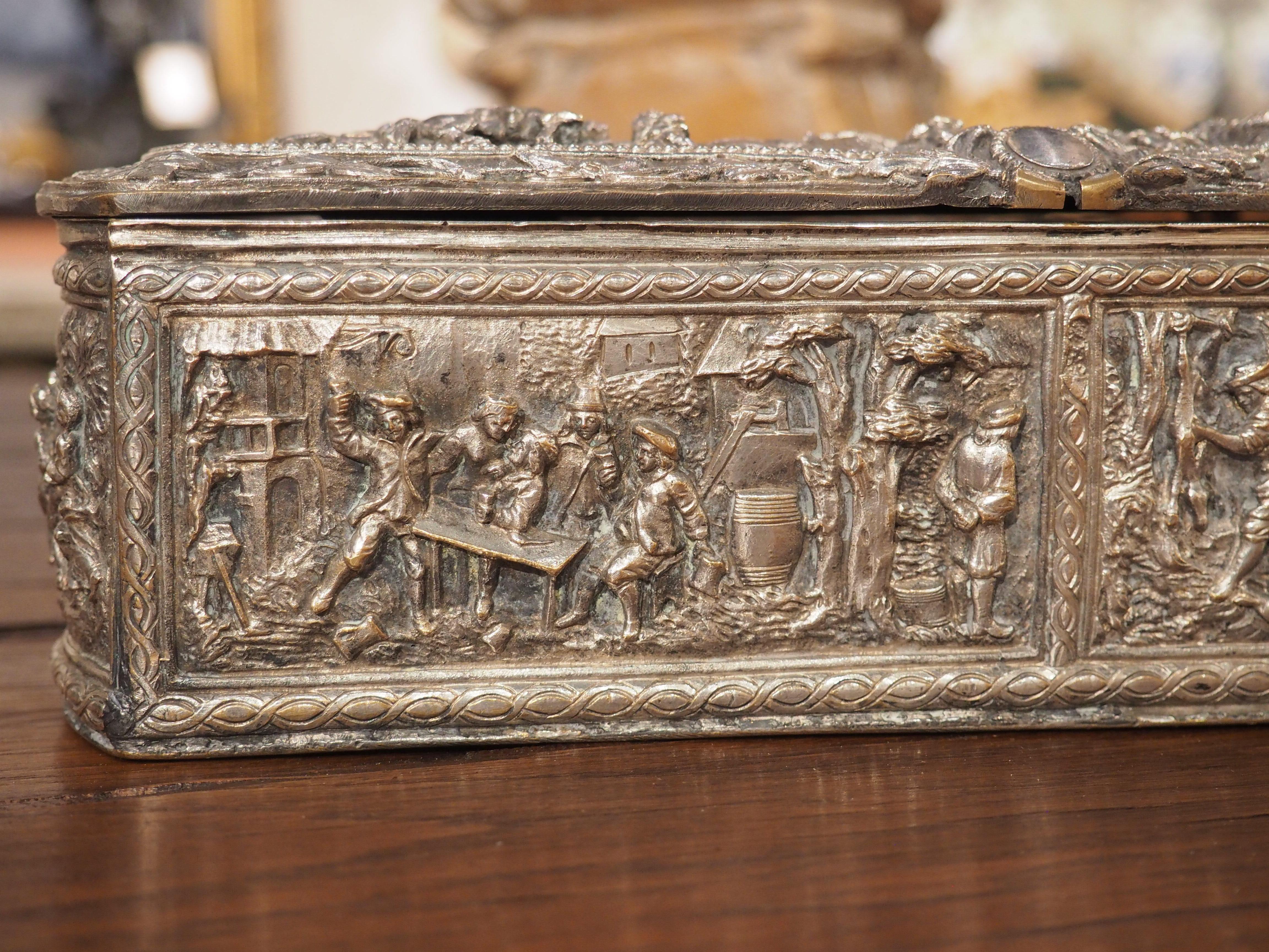 Mid-19th Century Antique French Silvered Bronze Jewelry or Table Box, Circa 1850