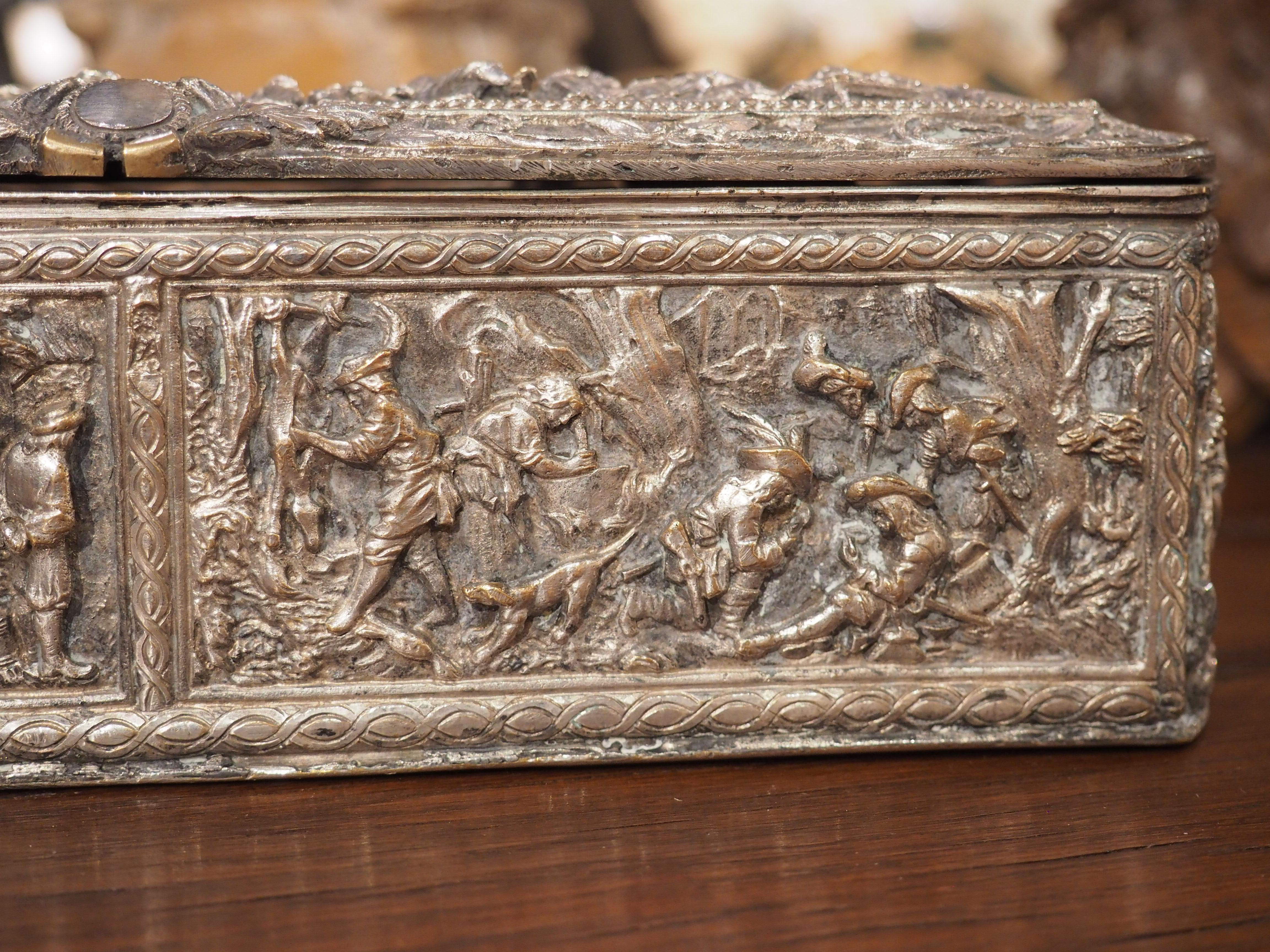 Antique French Silvered Bronze Jewelry or Table Box, Circa 1850 1