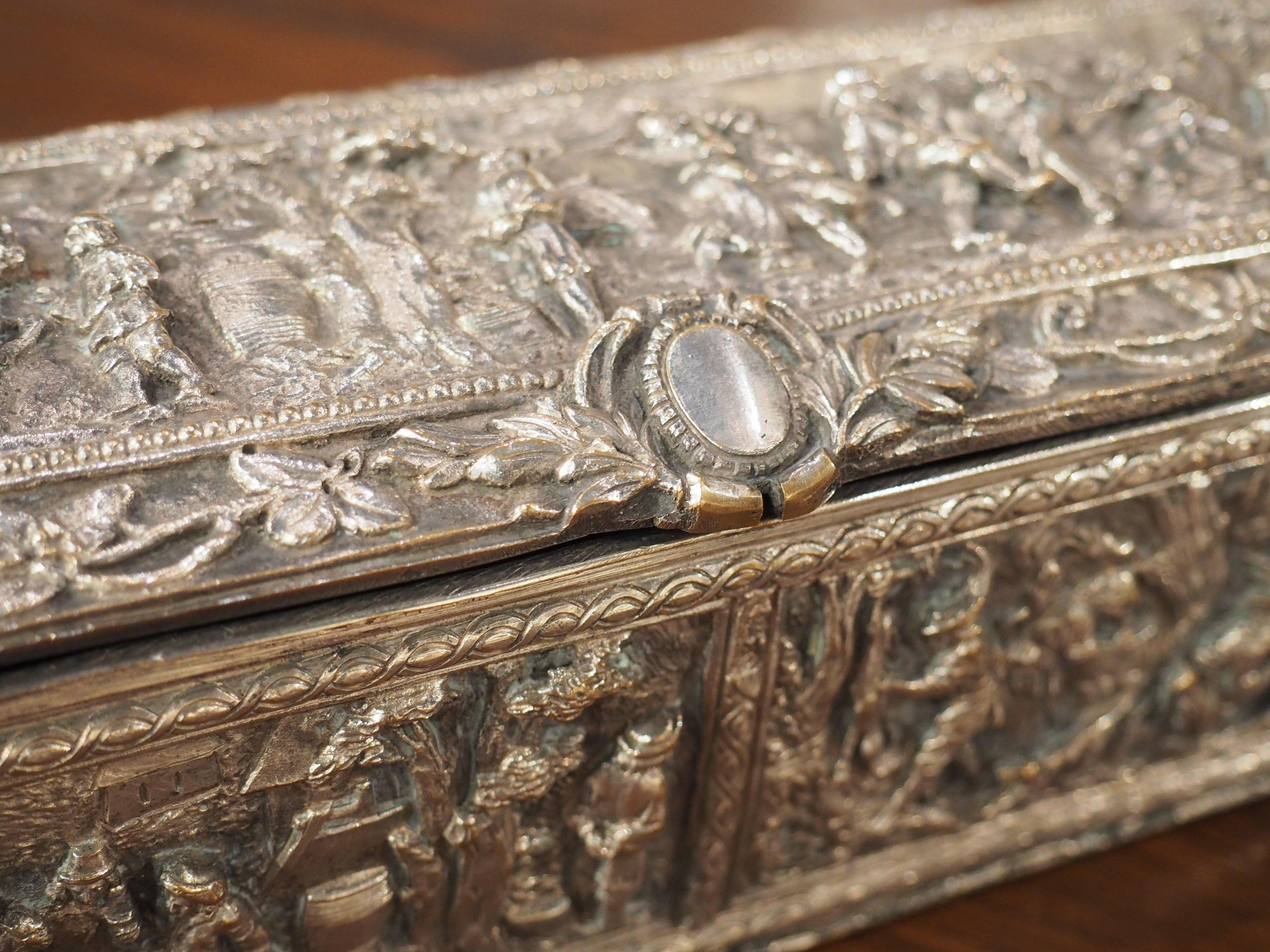 Antique French Silvered Bronze Jewelry or Table Box, Circa 1850 3
