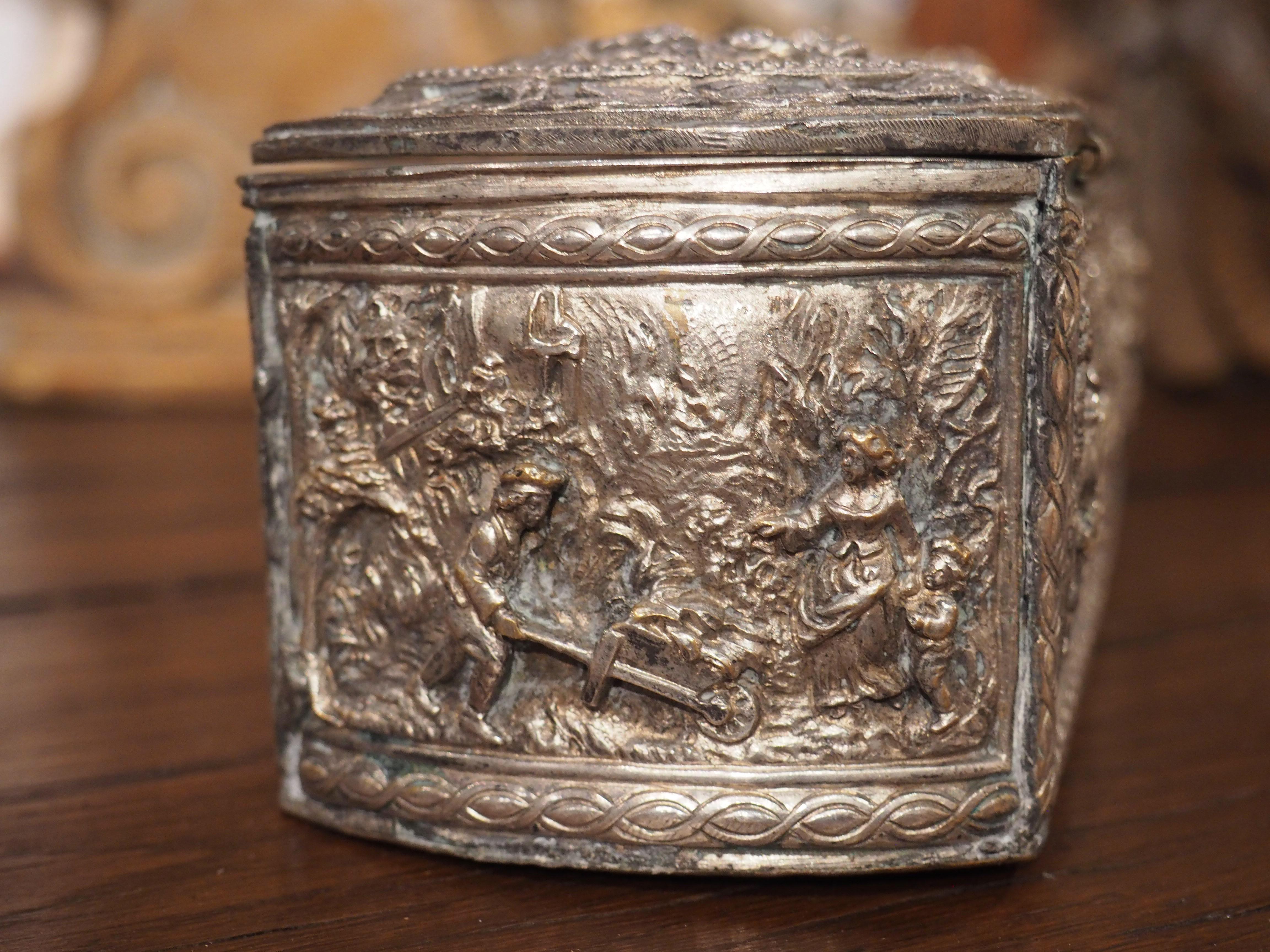Antique French Silvered Bronze Jewelry or Table Box, Circa 1850 4
