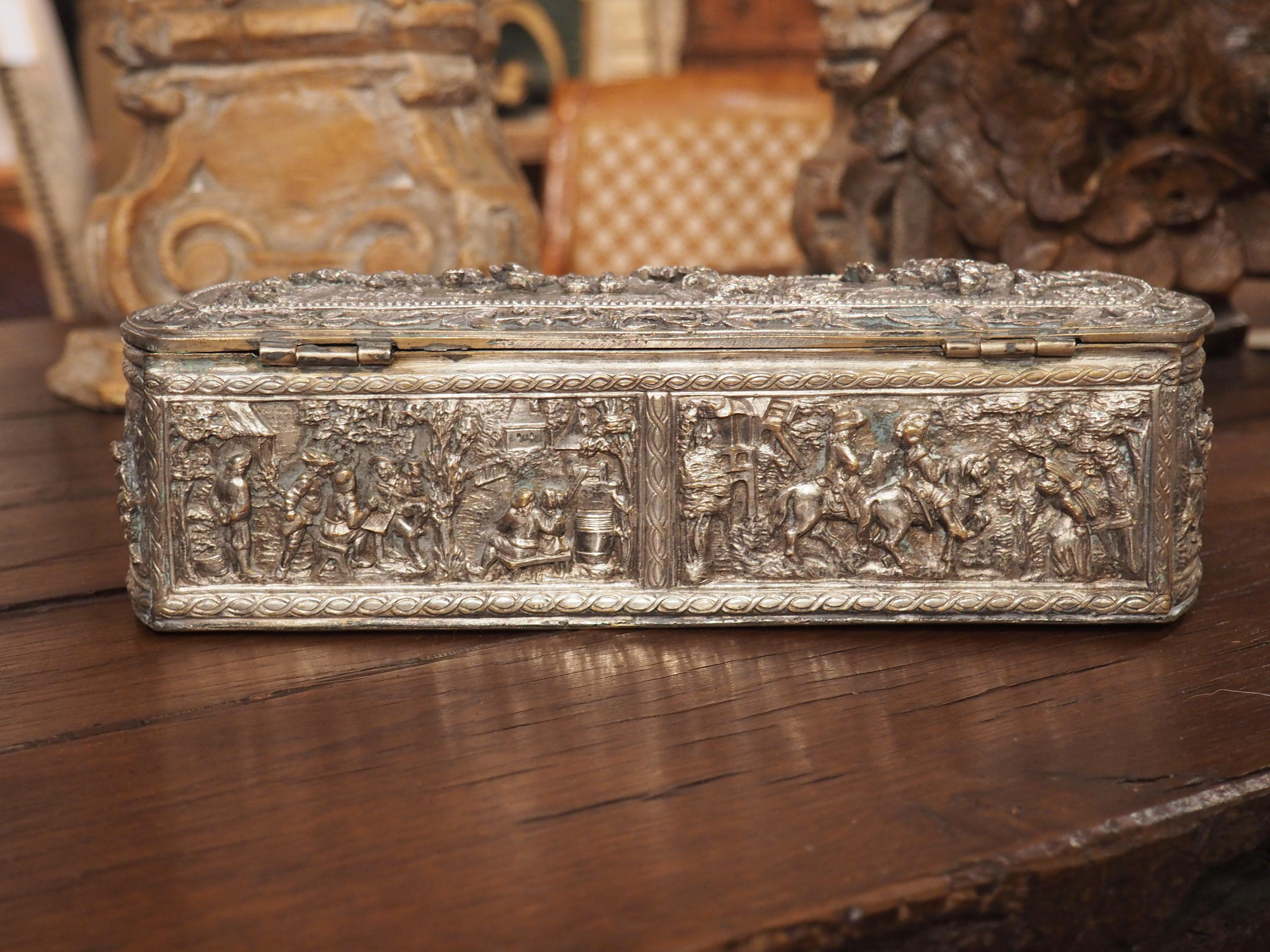 Antique French Silvered Bronze Jewelry or Table Box, Circa 1850 5