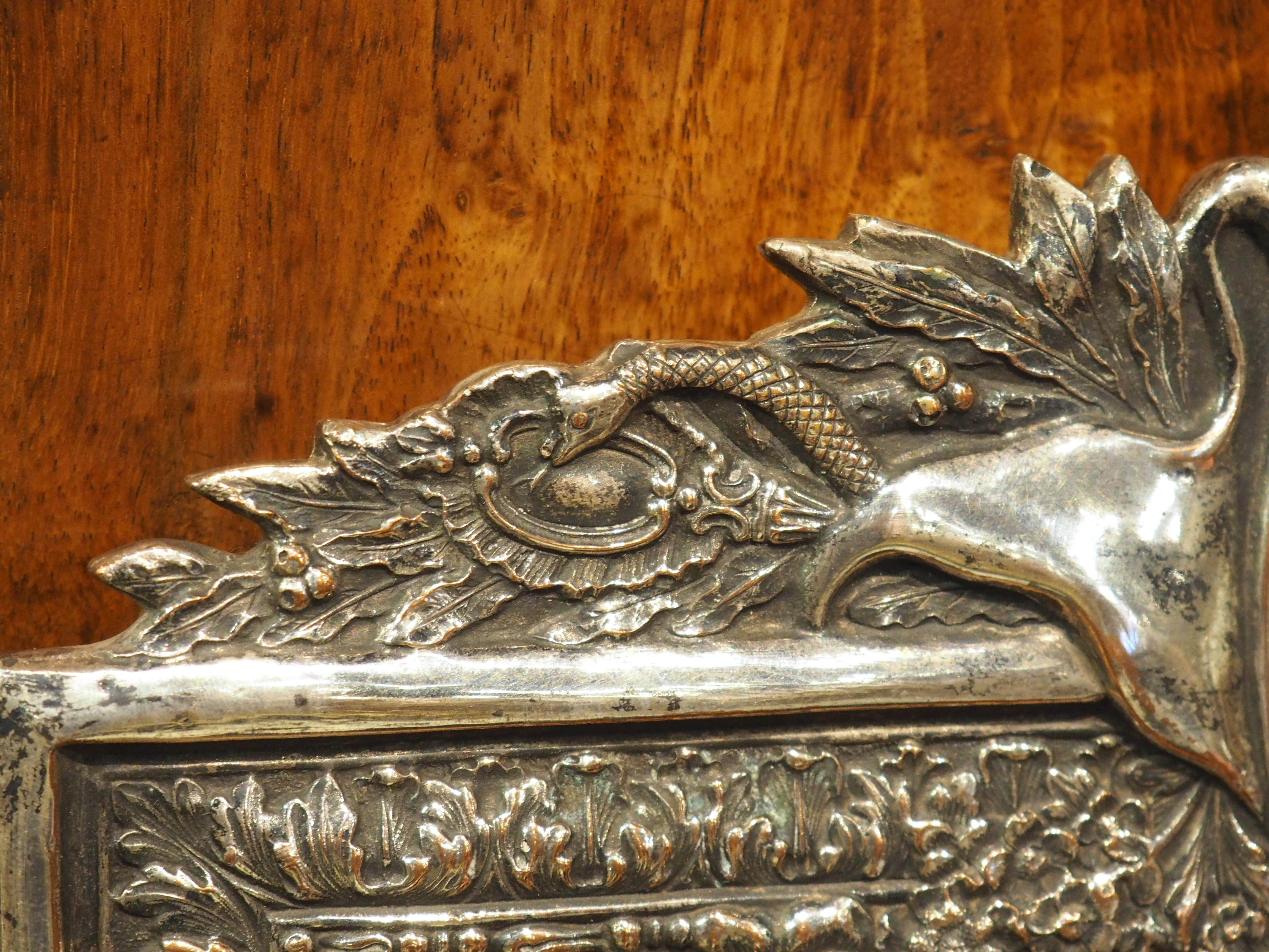 Antique Mirror francese in bronzo argentato con stemma reale, C.C. 1900 in vendita 2