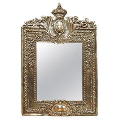 Antique French Silvered Bronze Mirror with the Royal Coat of Arms Crest, C. 1900