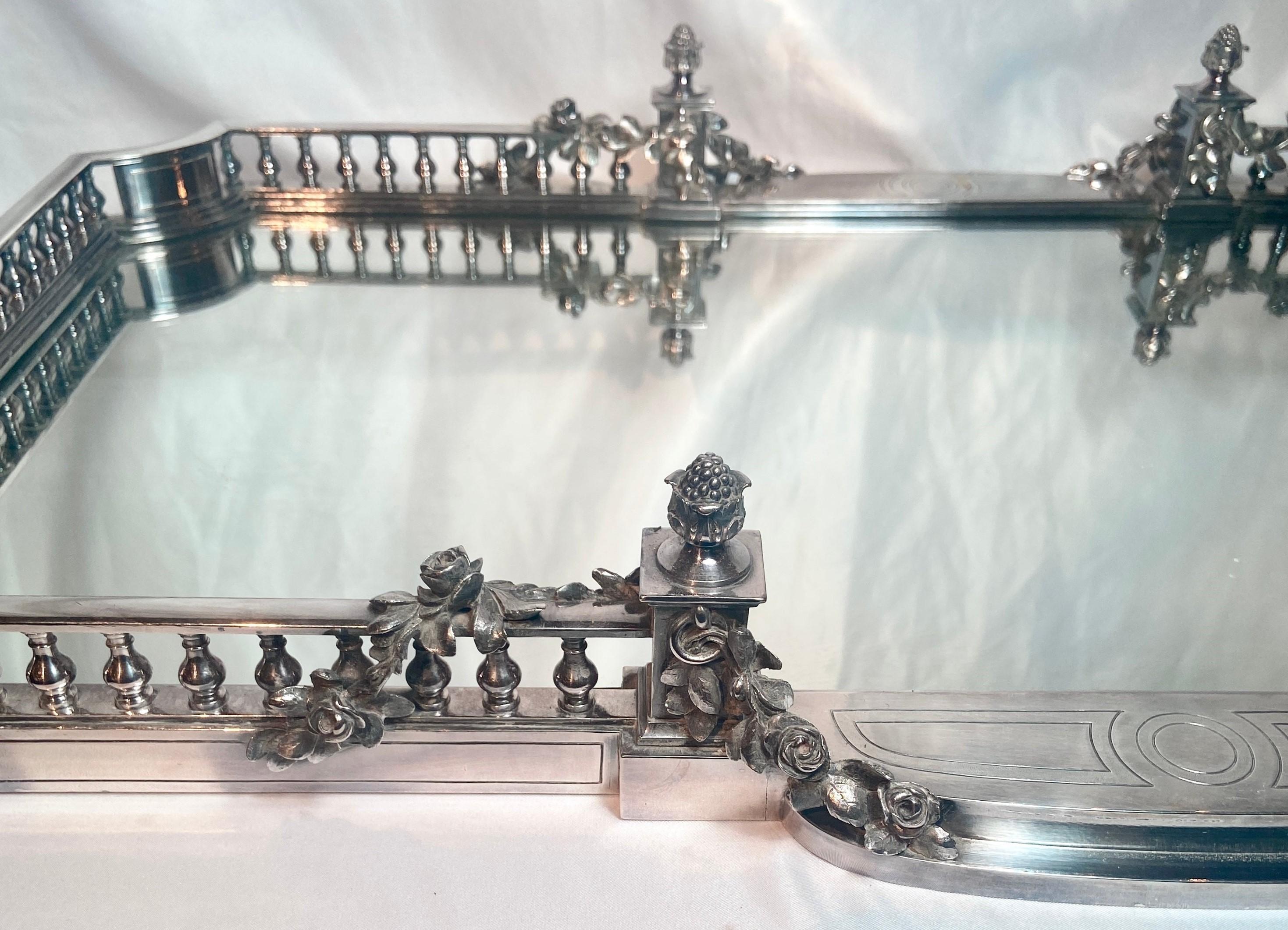 19th Century Antique French Silvered Bronze Plateau by Cardeilhac in Form of Garden Terrace