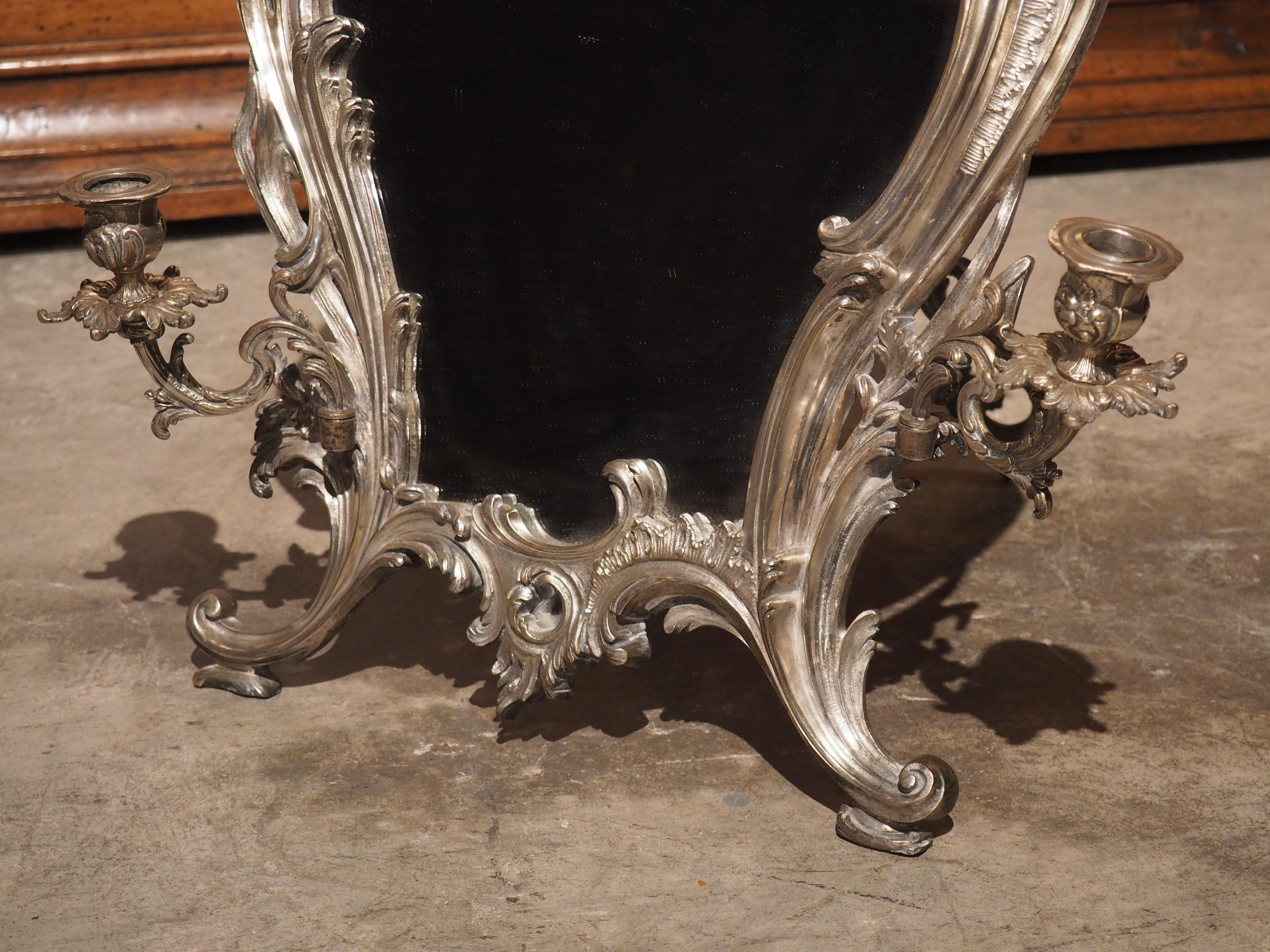 Antique French Silvered Bronze Table Mirror with Candle Holders, Circa 1850 For Sale 4