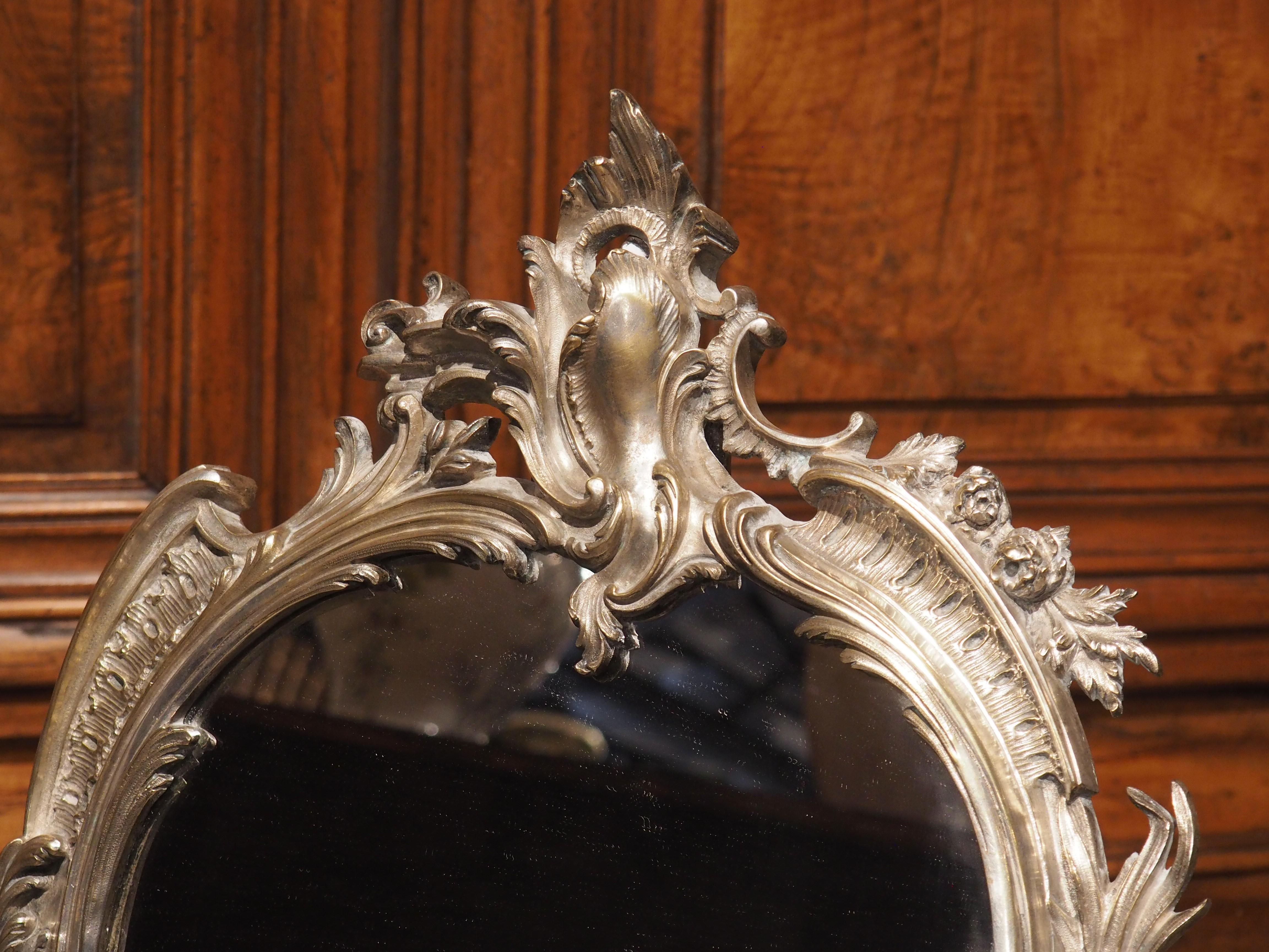 Miroir de table ancien français en bronze argenté avec porte-bougies, vers 1850 en vente 2