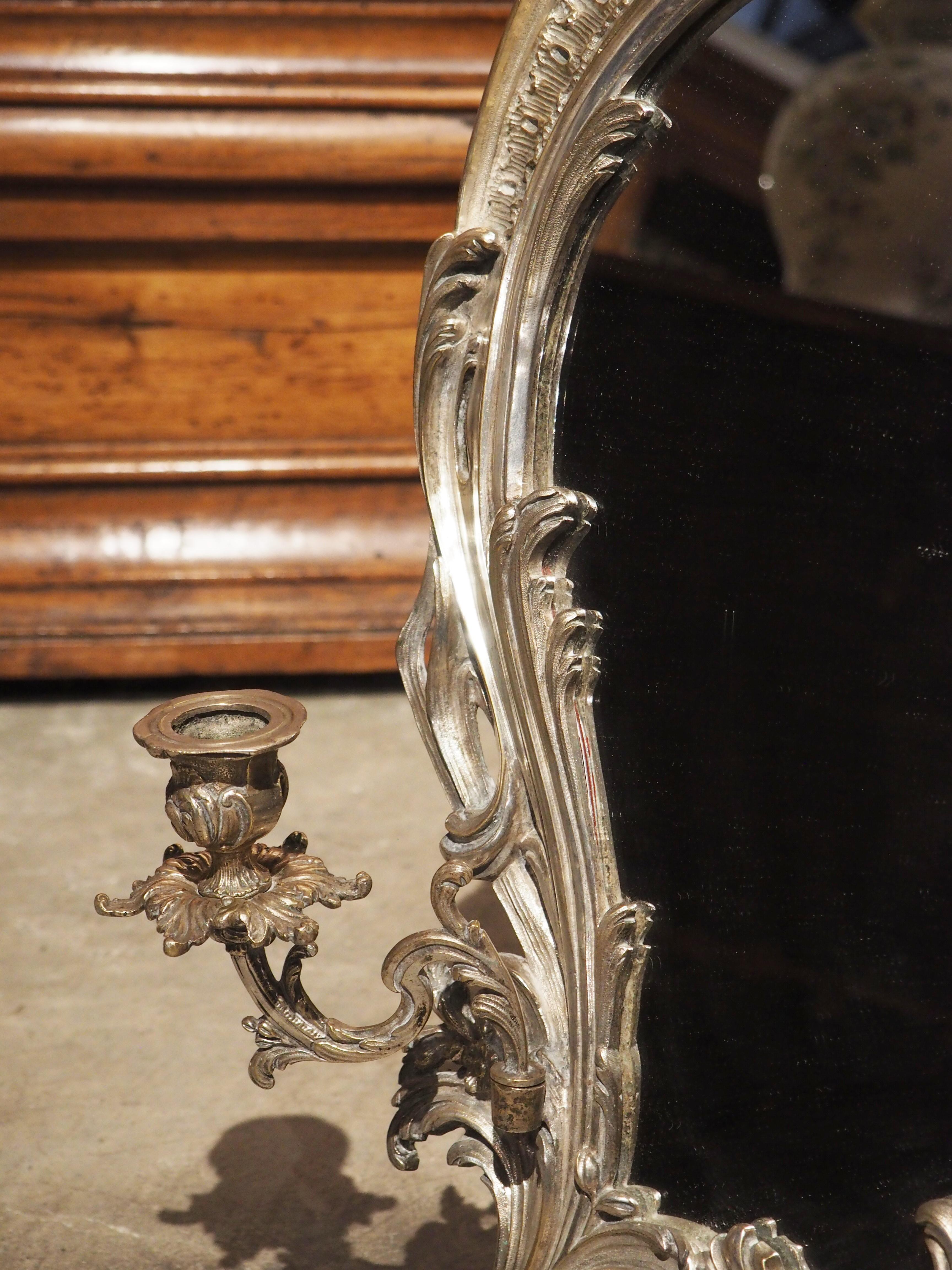 Miroir de table ancien français en bronze argenté avec porte-bougies, vers 1850 en vente 4