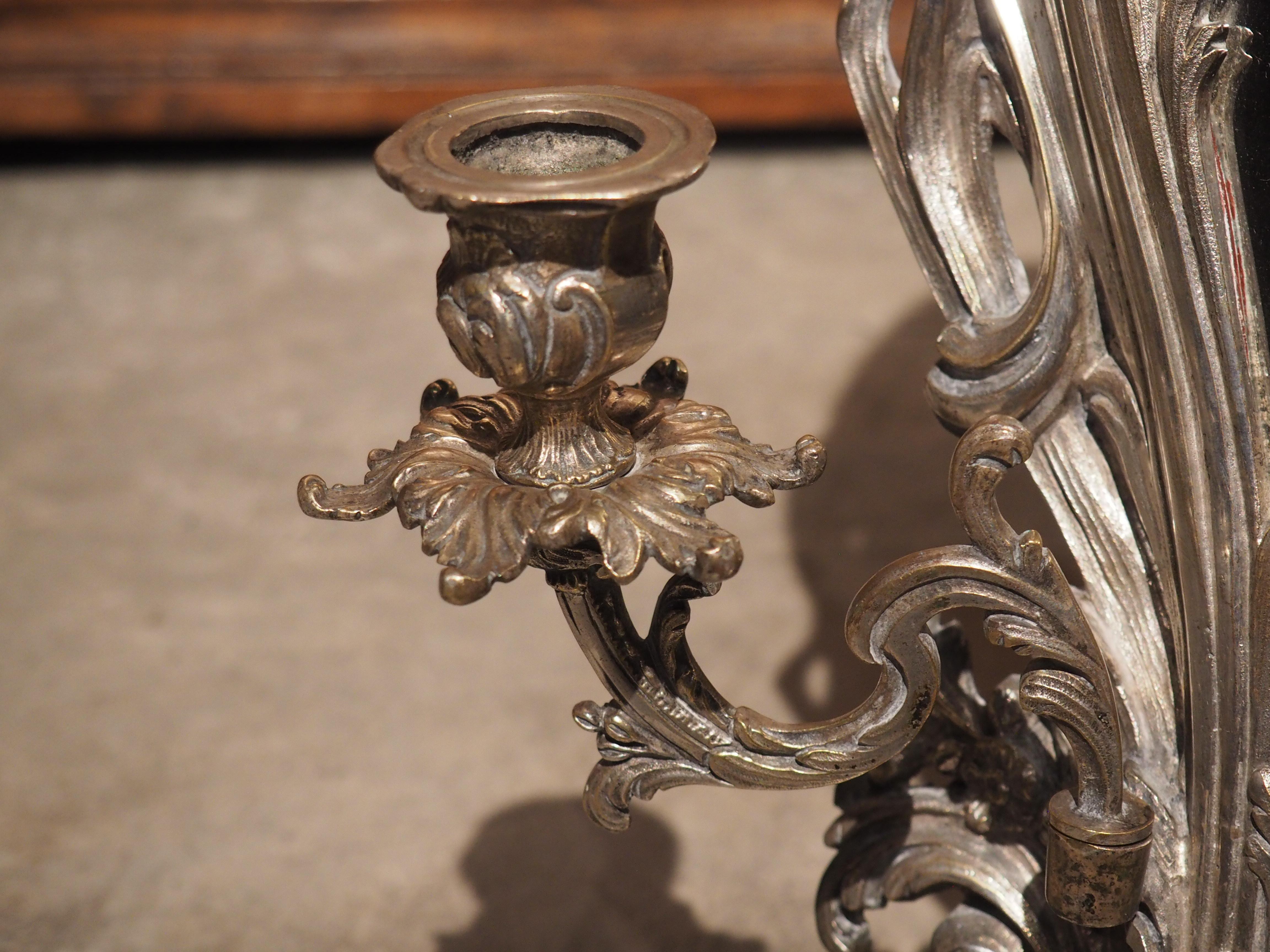 Antique French Silvered Bronze Table Mirror with Candle Holders, Circa 1850 For Sale 8