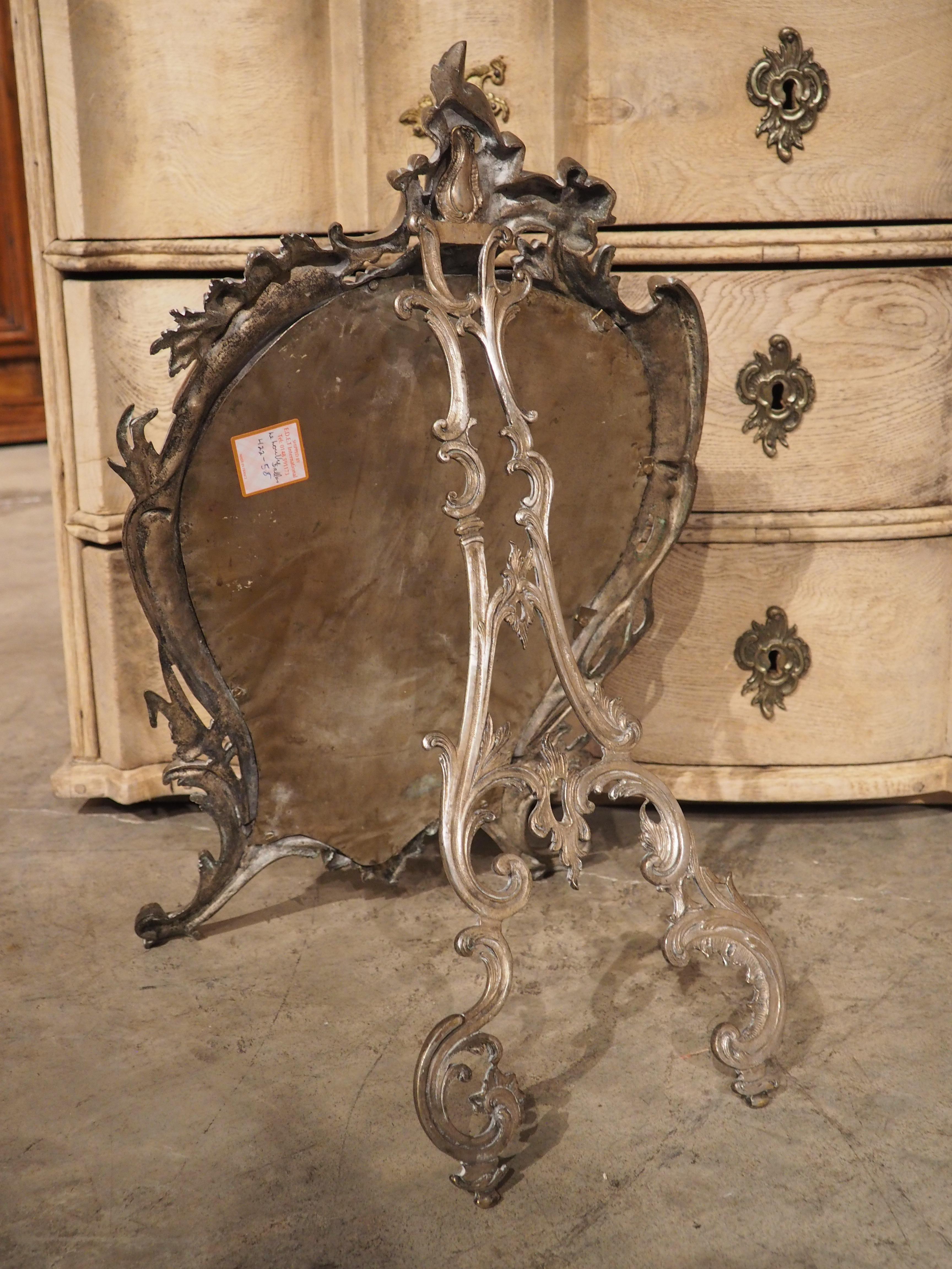 Antique French Silvered Bronze Table Mirror with Candle Holders, Circa 1850 For Sale 1