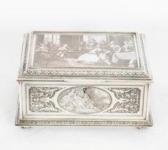 Antique French Silvered Copper Jewellery Casket Box B Wicker 19th C