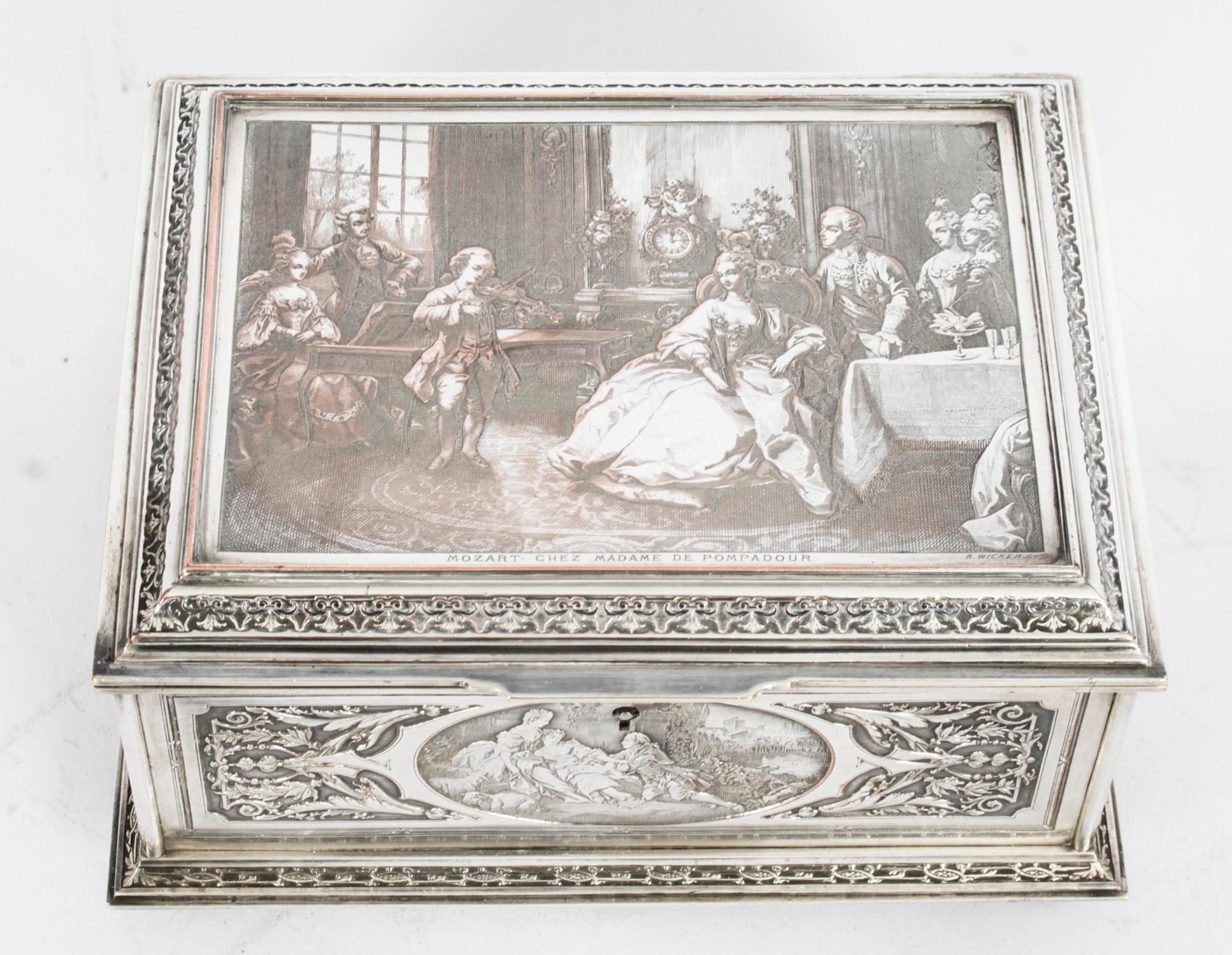 Argenté Boîte à bijoux française ancienne en cuivre argenté B Wicker 19ème siècle en vente