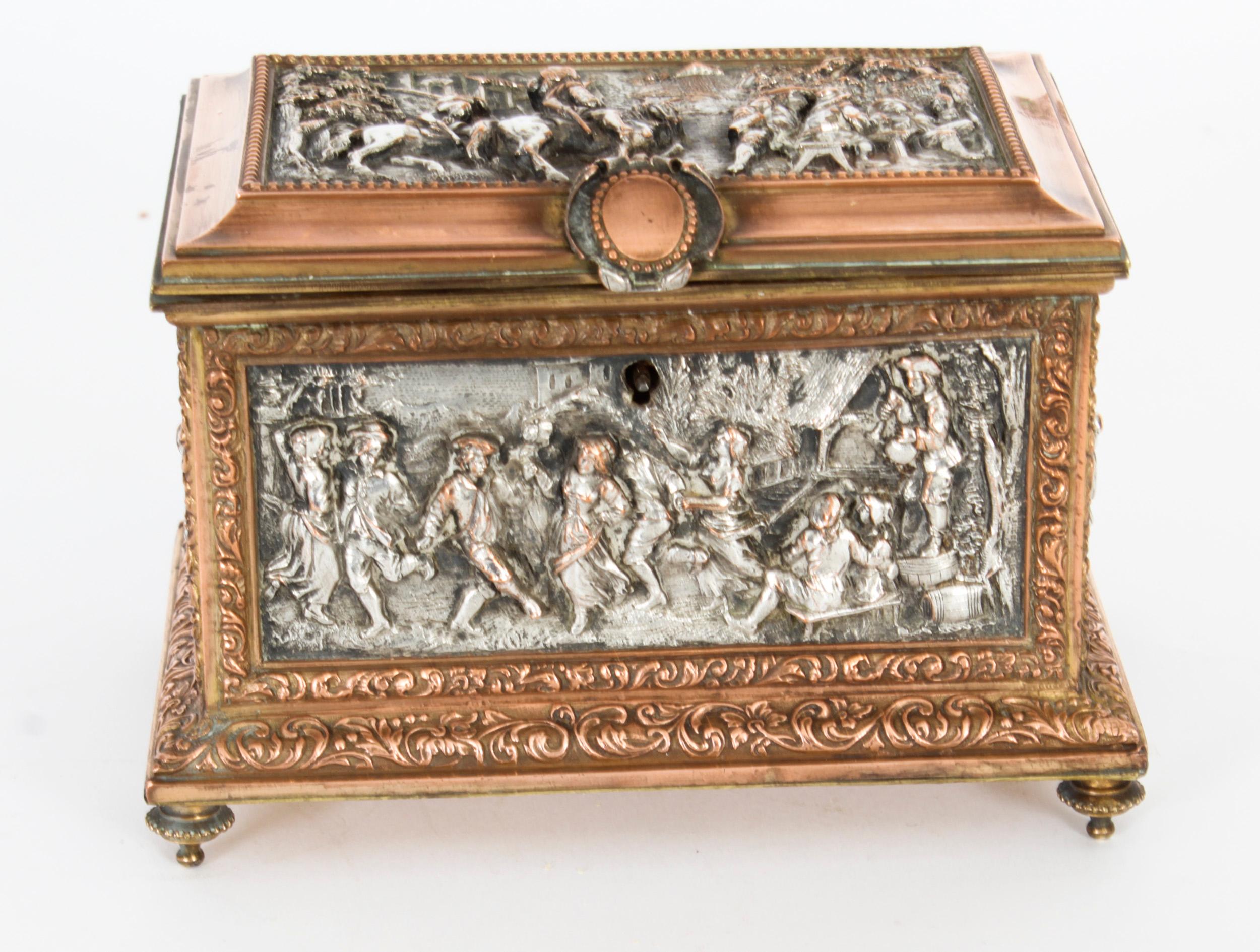 Antique French Silvered & Gilt Jewellery Casket Box AB Paris 19th C For Sale 7