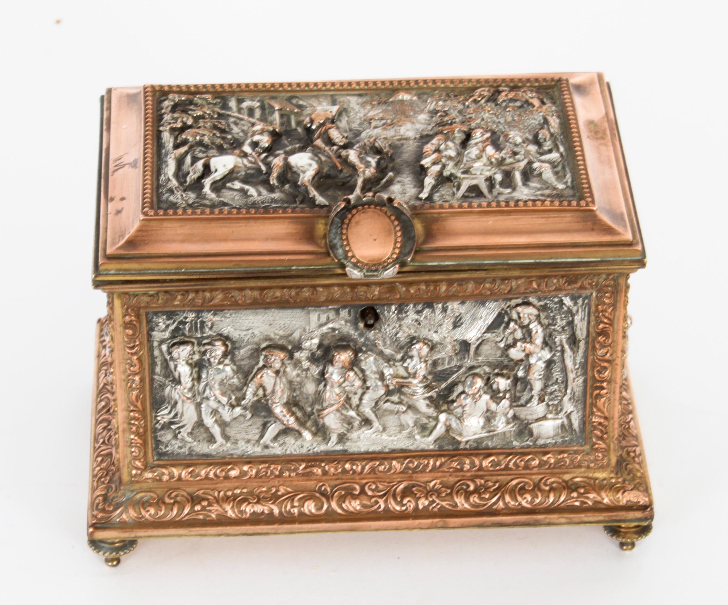 Antique French Silvered & Gilt Jewellery Casket Box AB Paris 19th C For Sale 8