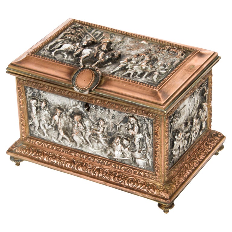 Antique French Silvered and Gilt Jewellery Casket Box AB Paris 19th C ...