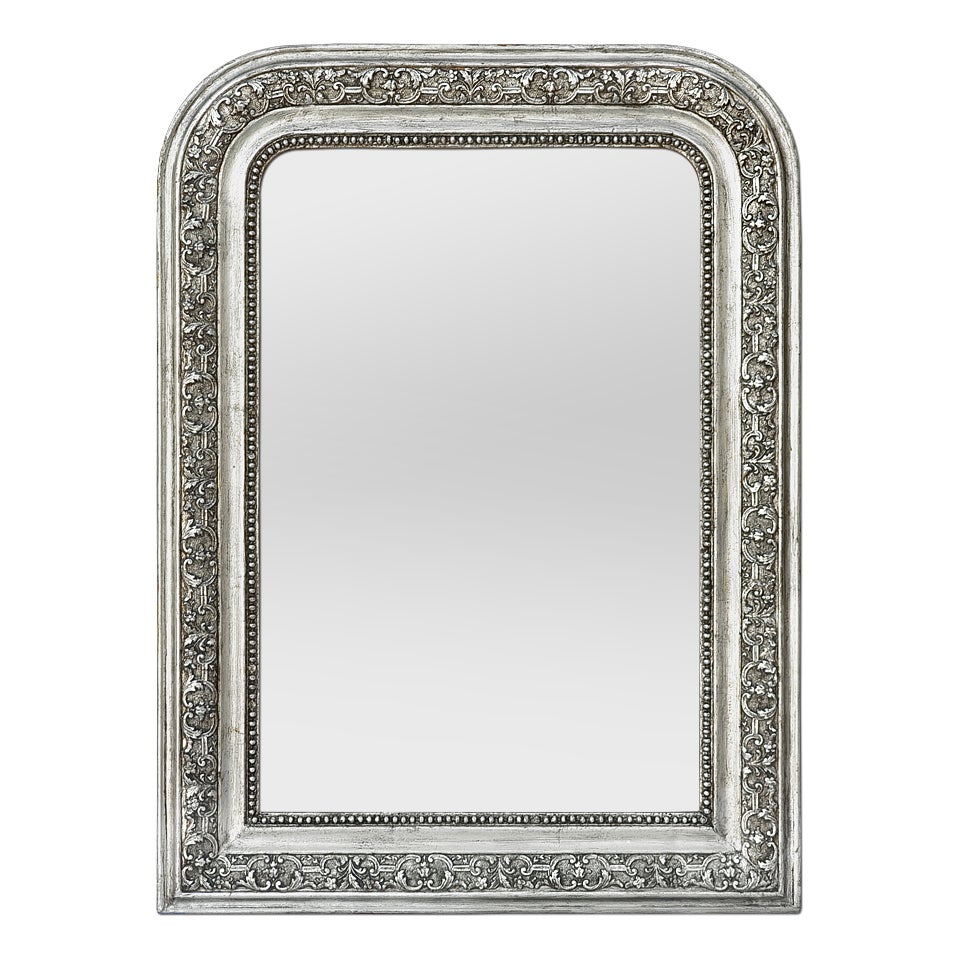 Antiguo Espejo Francés Plateado Estilo Louis Philippe, circa 1900