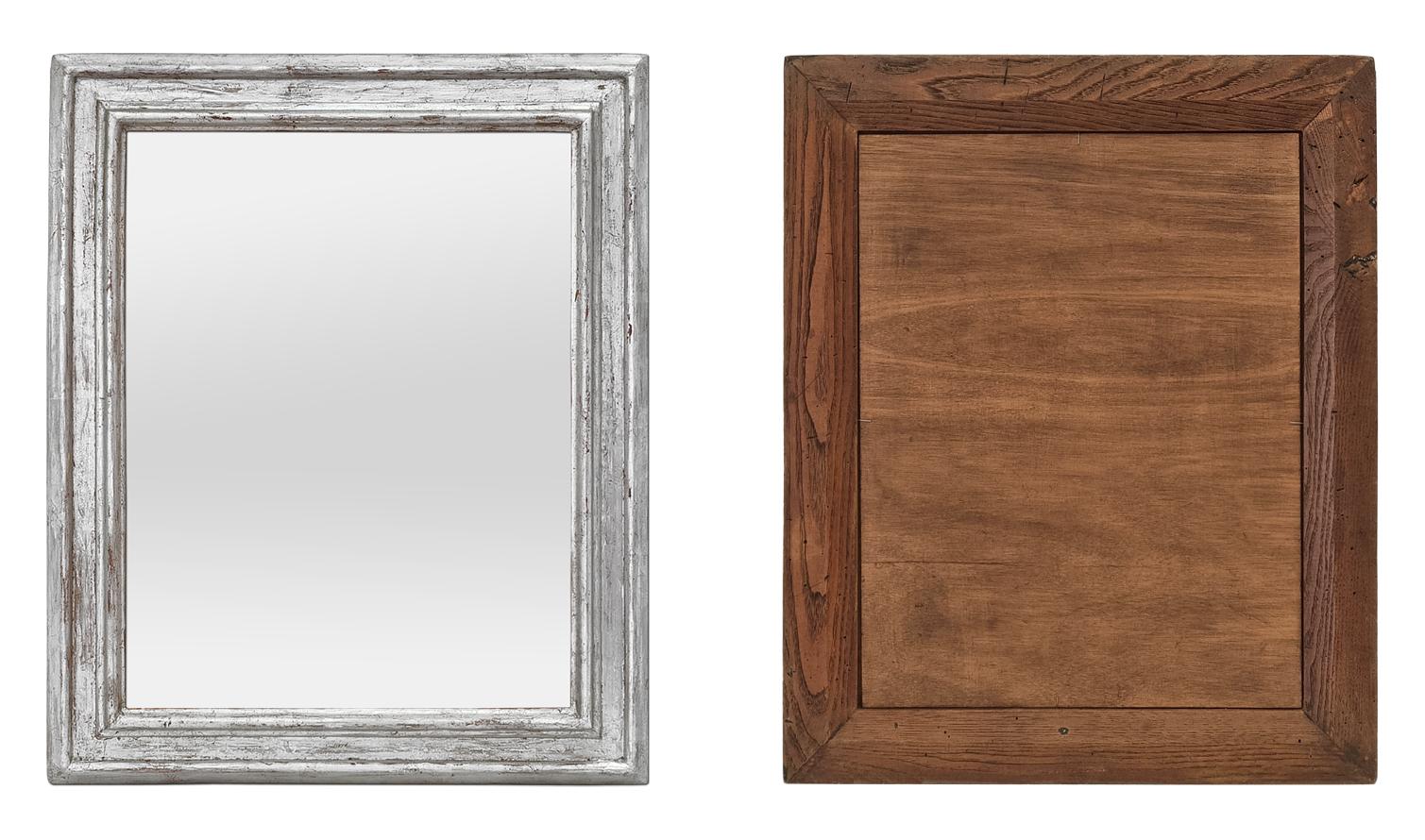 Antique Miroir mural français en bois argenté patiné, circa 1940 en vente 3
