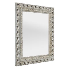 Antique French Wood Silver Wall Mirror, decorazione a fogliame, circa 1900