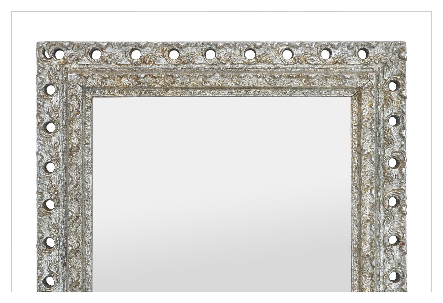 Gilt Antique French Silvered Wood Wall Mirror, Foliage Decoration, circa 1900 For Sale