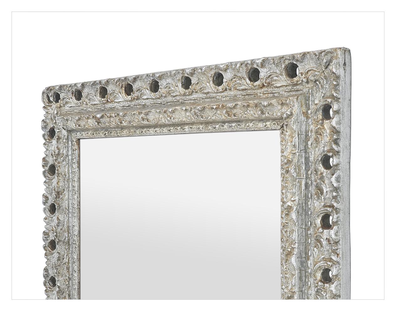 Early 20th Century Antique French Silvered Wood Wall Mirror, Foliage Decoration, circa 1900 For Sale