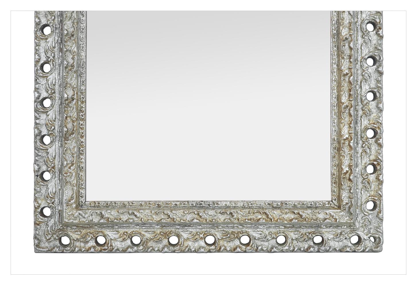 Antique French Silvered Wood Wall Mirror, Foliage Decoration, circa 1900 For Sale 1