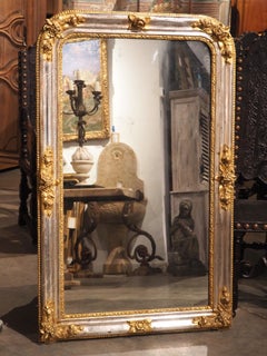 Antique French Silverleaf Louis Philippe Mirror with Giltwood Floral Accents