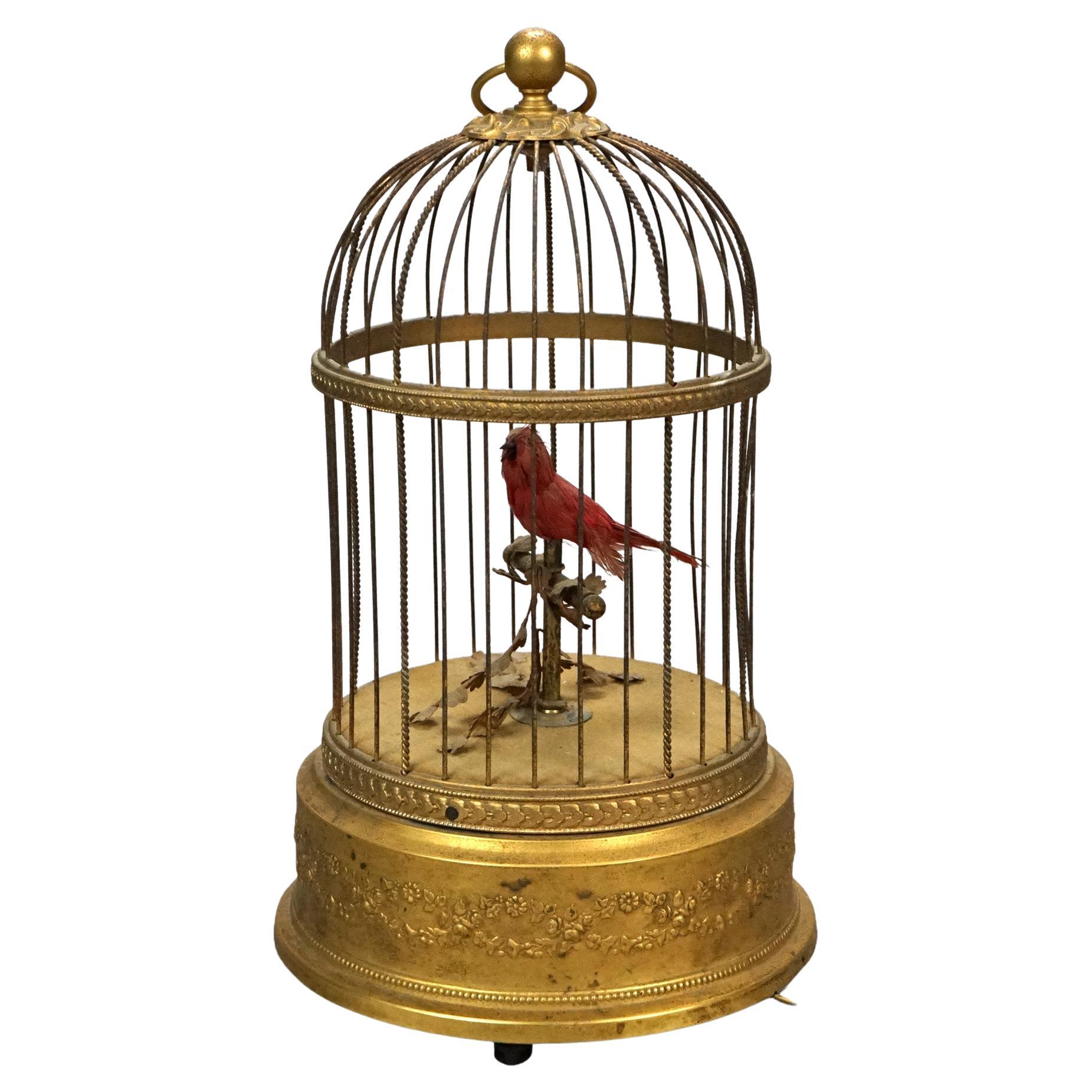 Ancien automate français de cage à oiseaux chantant, vers 1890
