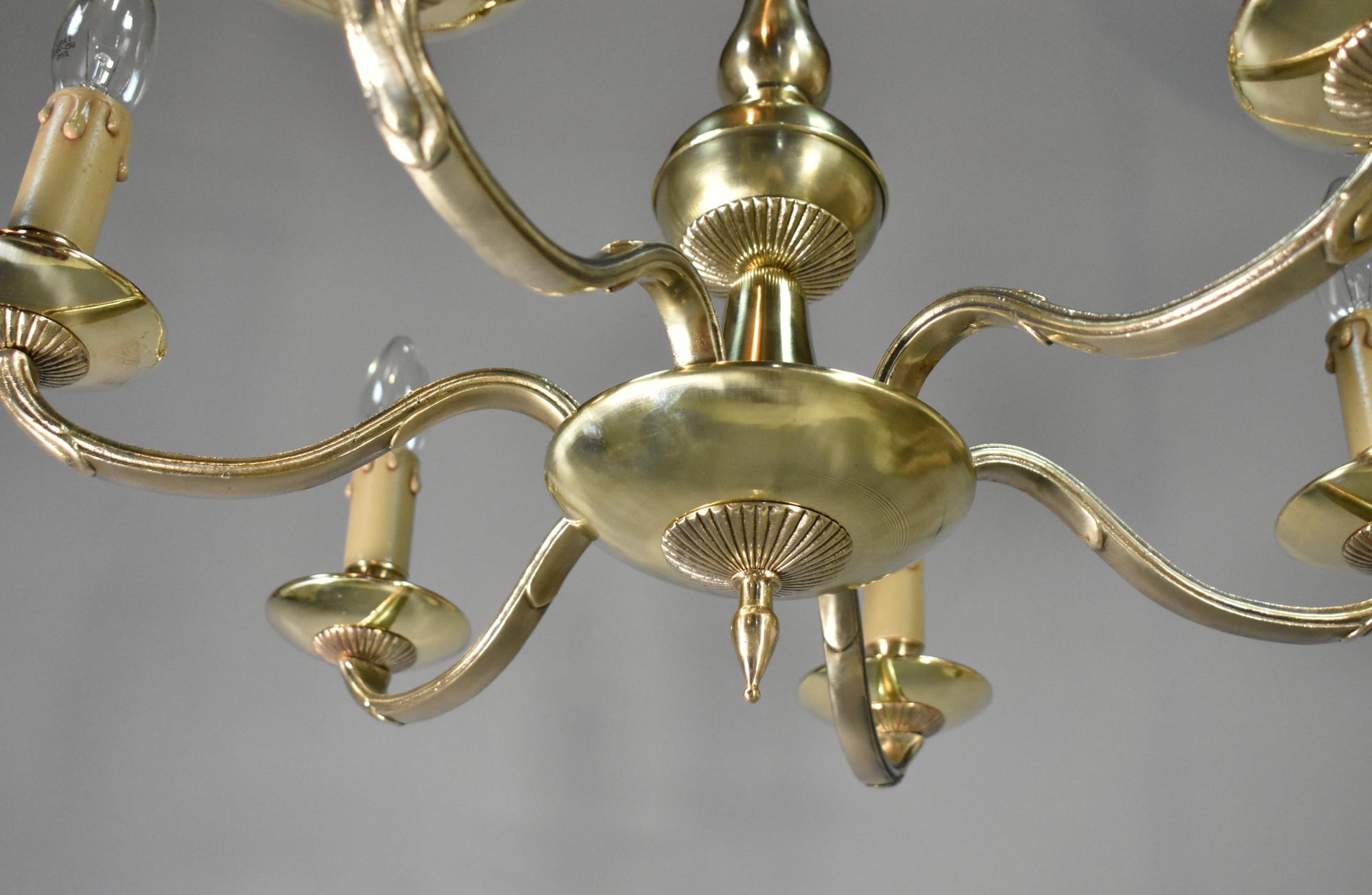 Antique French Six Light Bronze Chandelier Louis XVI Style For Sale 1