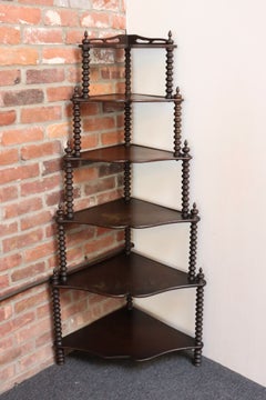 Antique French Estantería esquinera de caoba teñida de seis niveles con forma de carrete / Etagere