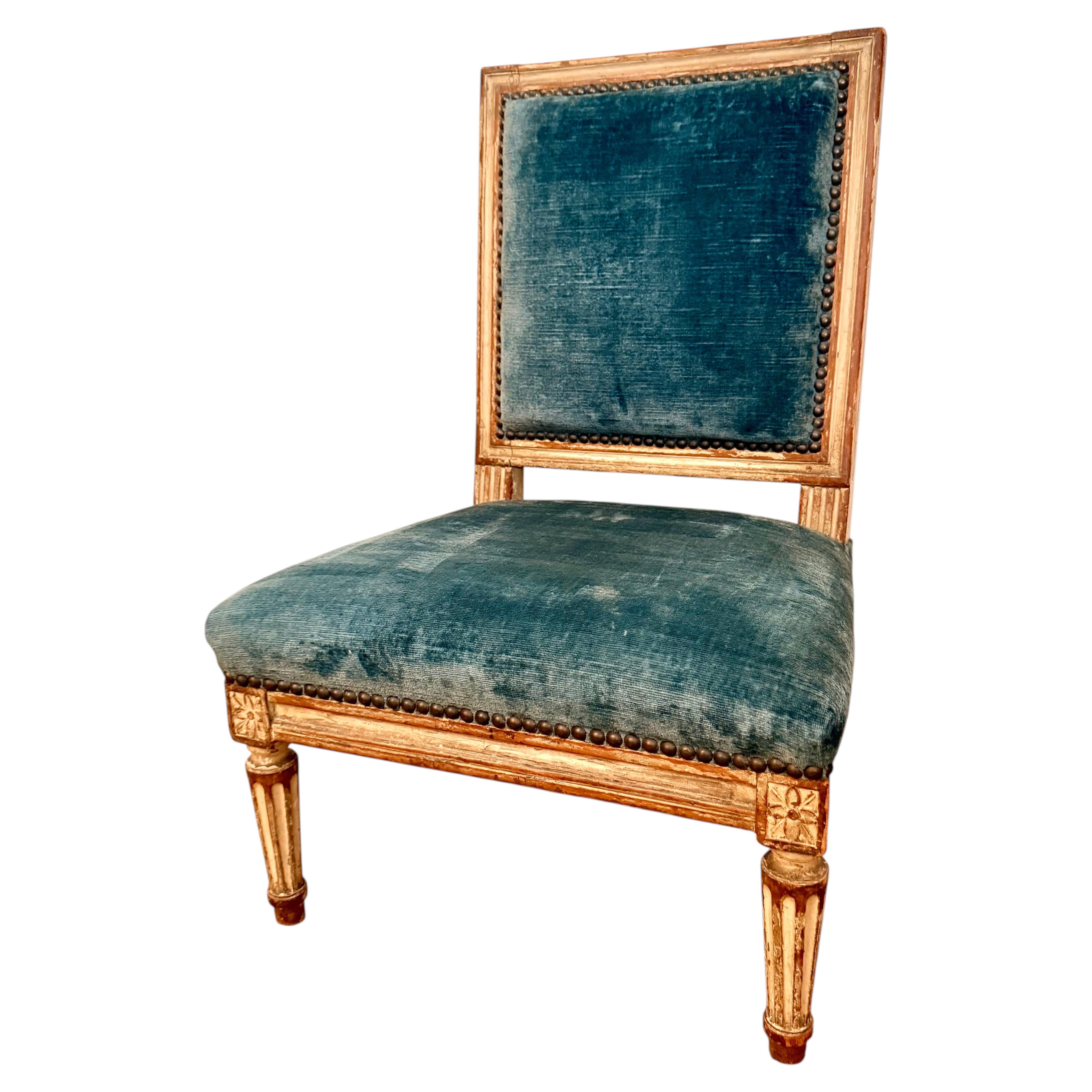 Antique French Slipper Chair, Upholstered, Vintage, Good Condition For Sale