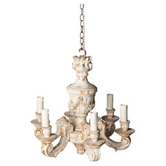 Antique French small chandelier, wooden, swag details 