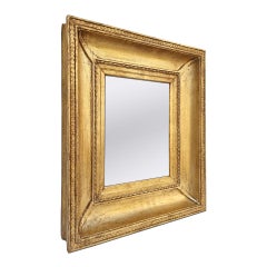 Antiguo Espejo Francés Pequeño de Madera Dorada, circa 1850