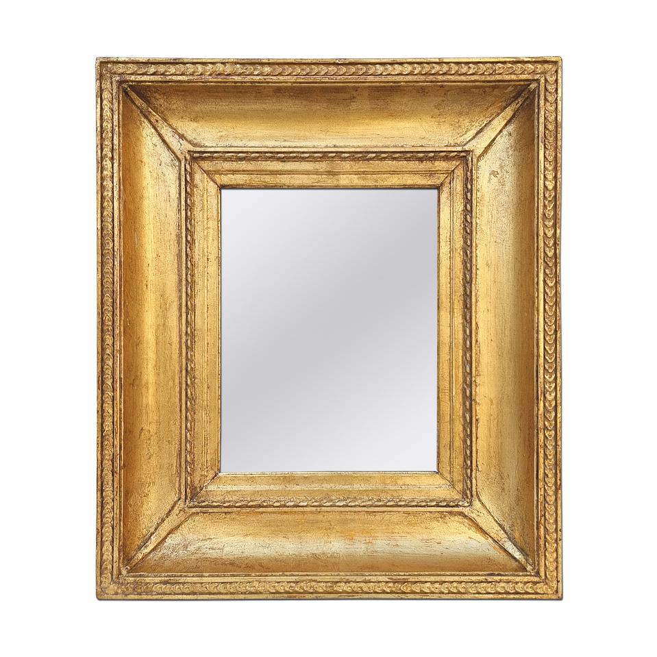 Petit miroir français ancien en bois doré, vers 1850