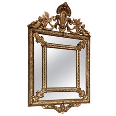 Antique French Small Giltwood Mirror with Cherubs