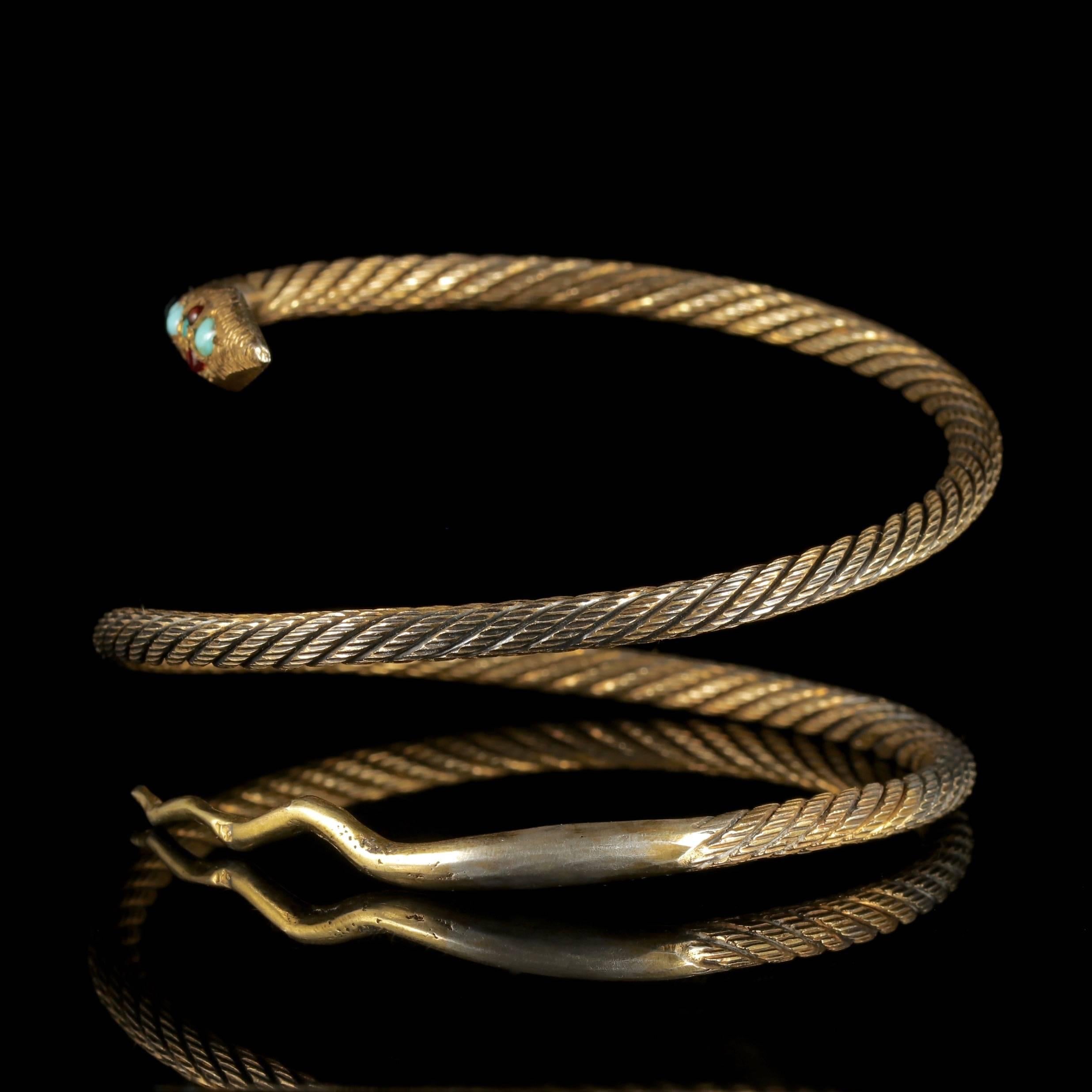 To read more please click continue reading below-

This wonderful antique French coiled snake Bangle was made during the Victorian era, Circa 1900. 

Serpents represent love, loyalty and friendship, which I think you’ll agree is a lovely