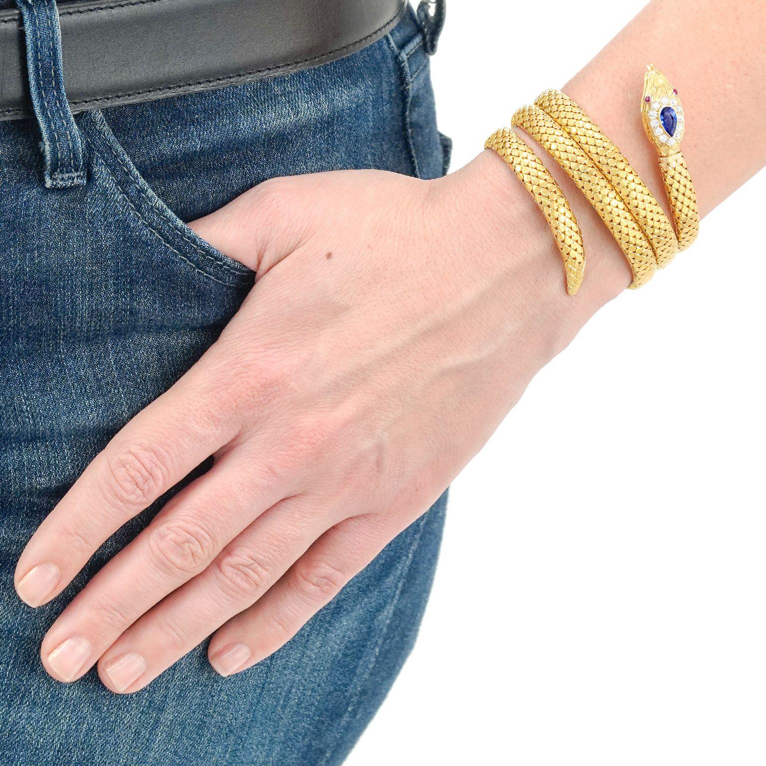 Pear Cut Antique French Snake Bracelet For Sale