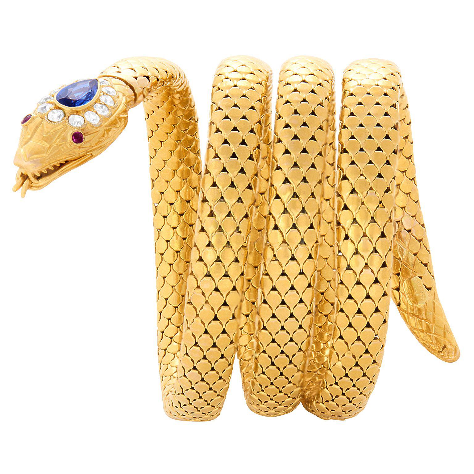 Women's or Men's Antique French Snake Bracelet For Sale