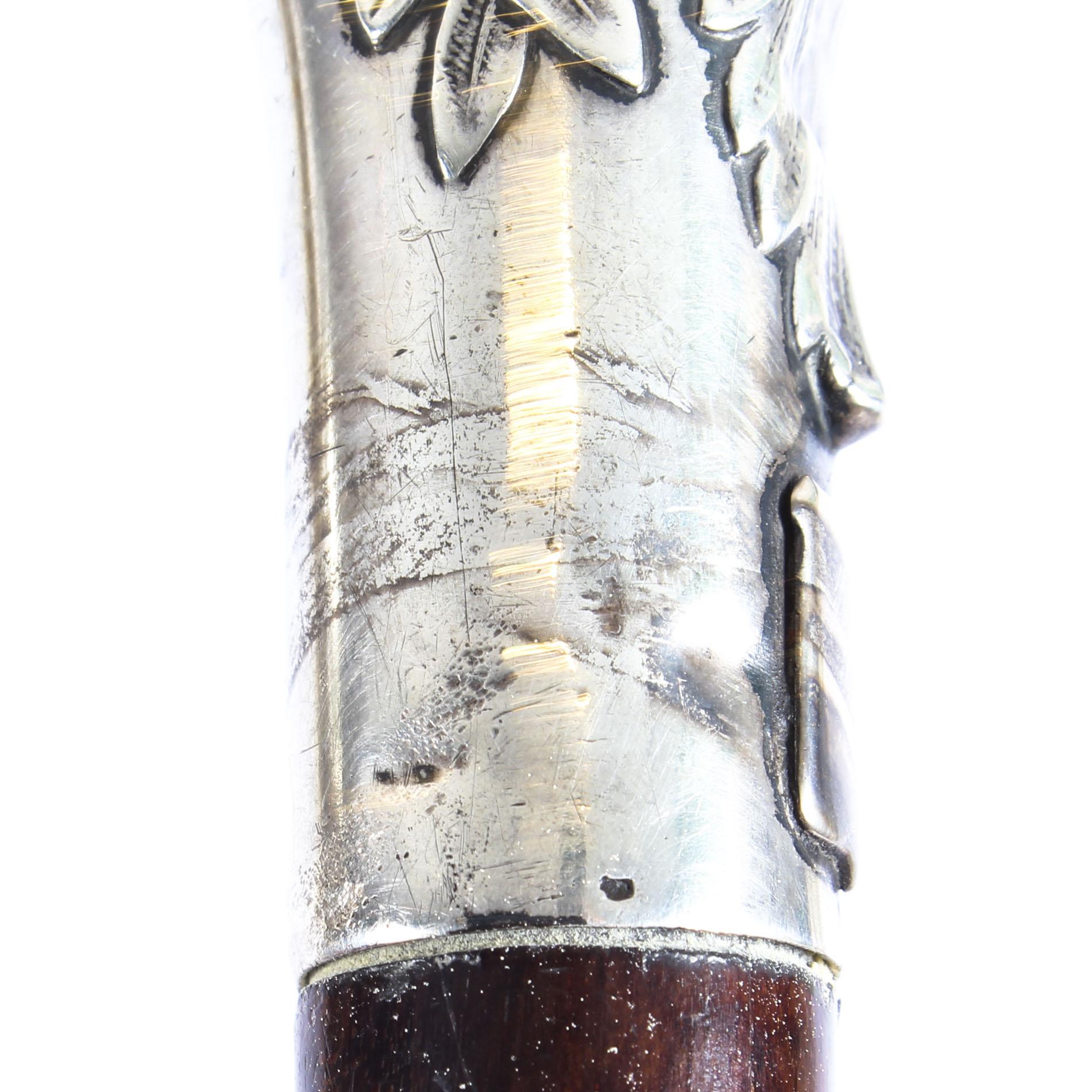 Antique French Snakewood Walking Cane Stick Silver Eagle Handle, 19th Century In Good Condition In London, GB