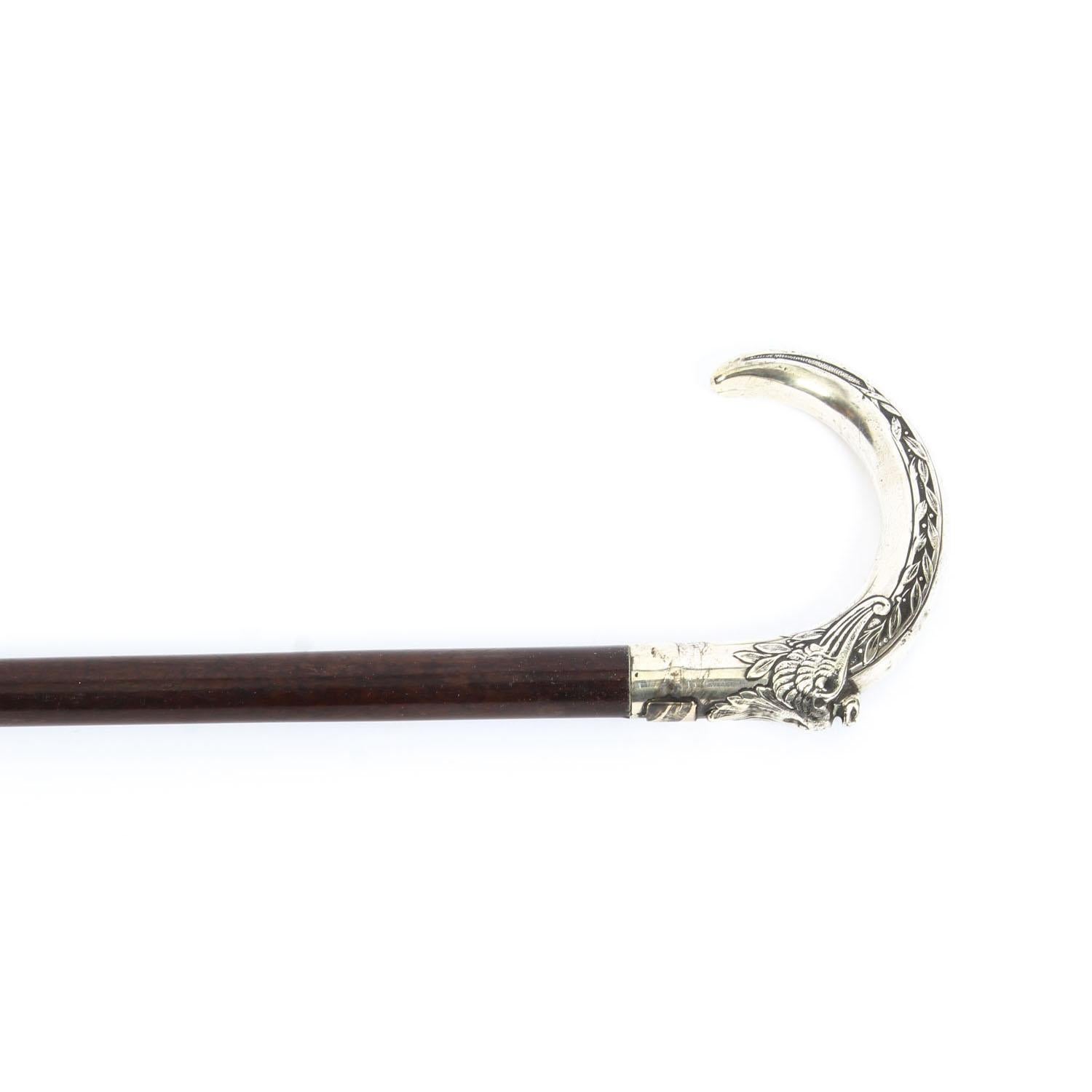 Late 19th Century Antique French Snakewood Walking Cane Stick Silver Eagle Handle, 19th Century