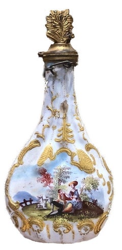 Antique French Snuff Bottle w Miniature Enamel Painting, XVIII secolo