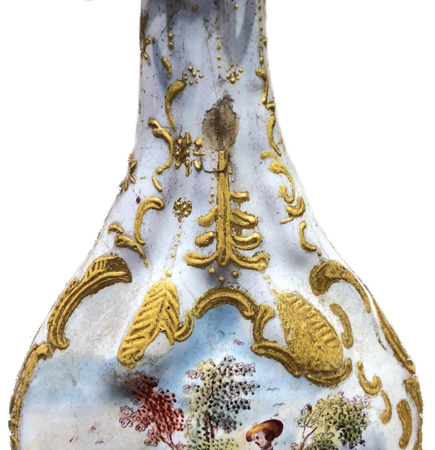 Hand-Painted Antique French Snuff Bottle w/ Miniature Enamel Painting, XVIII Century
