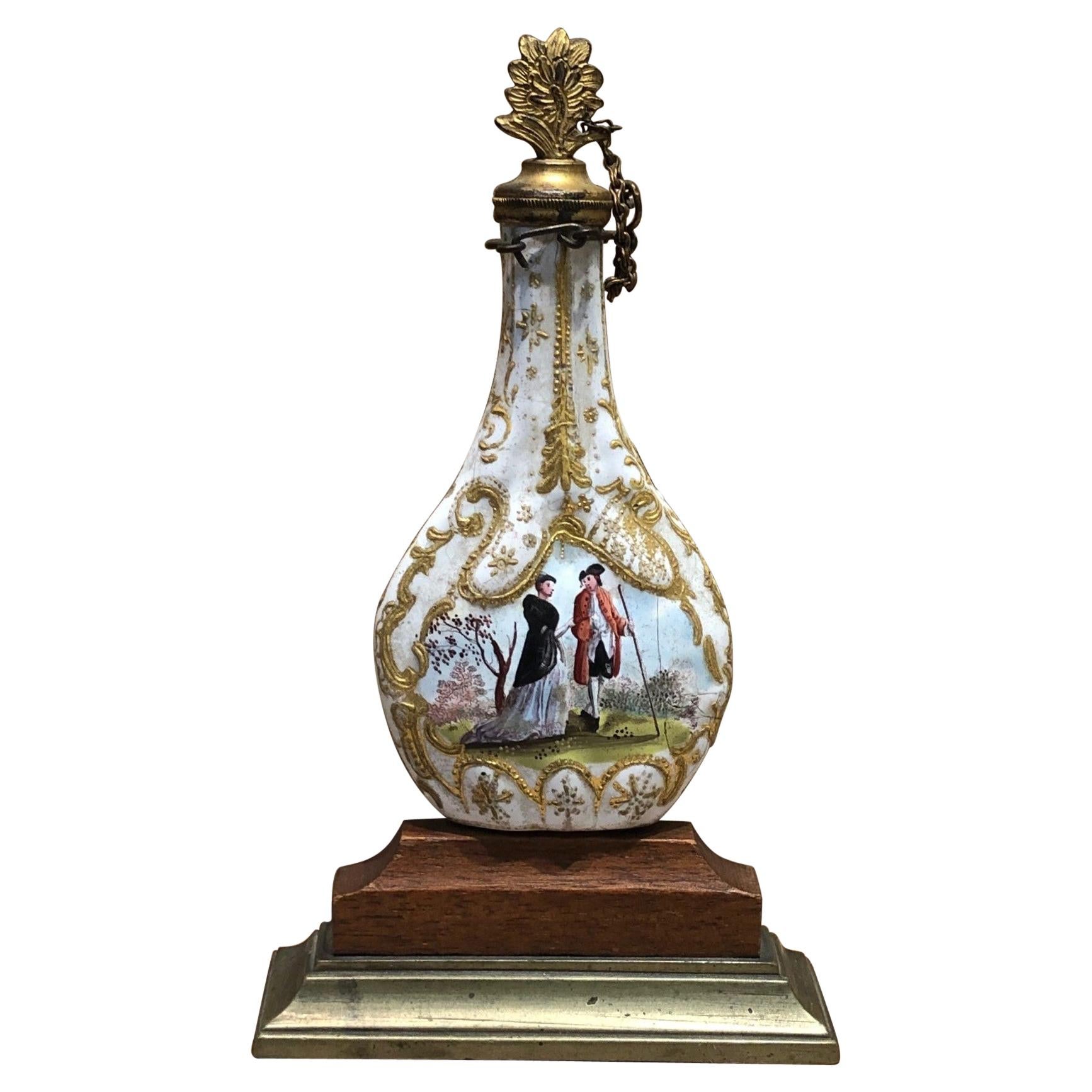 Antique French Snuff Bottle w/ Miniature Enamel Painting, XVIII Century