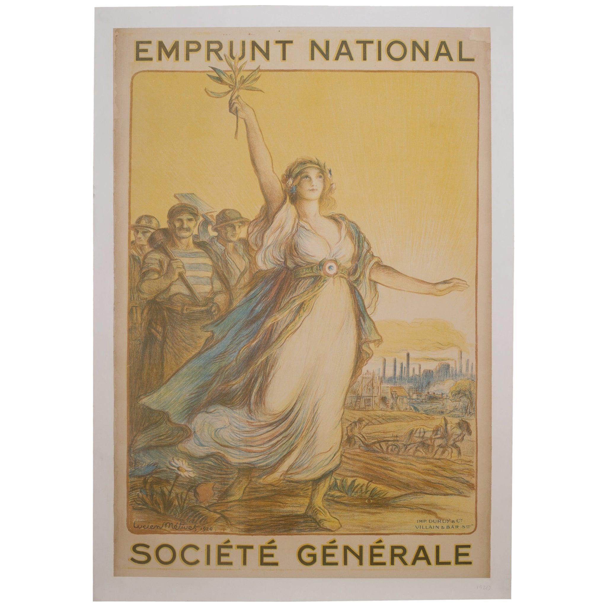 Antique French "Societe General" Poster, circa 1920