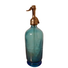 Antikes französisches Soda- Syphon-Blaues Glas aus Lammfell, Brest