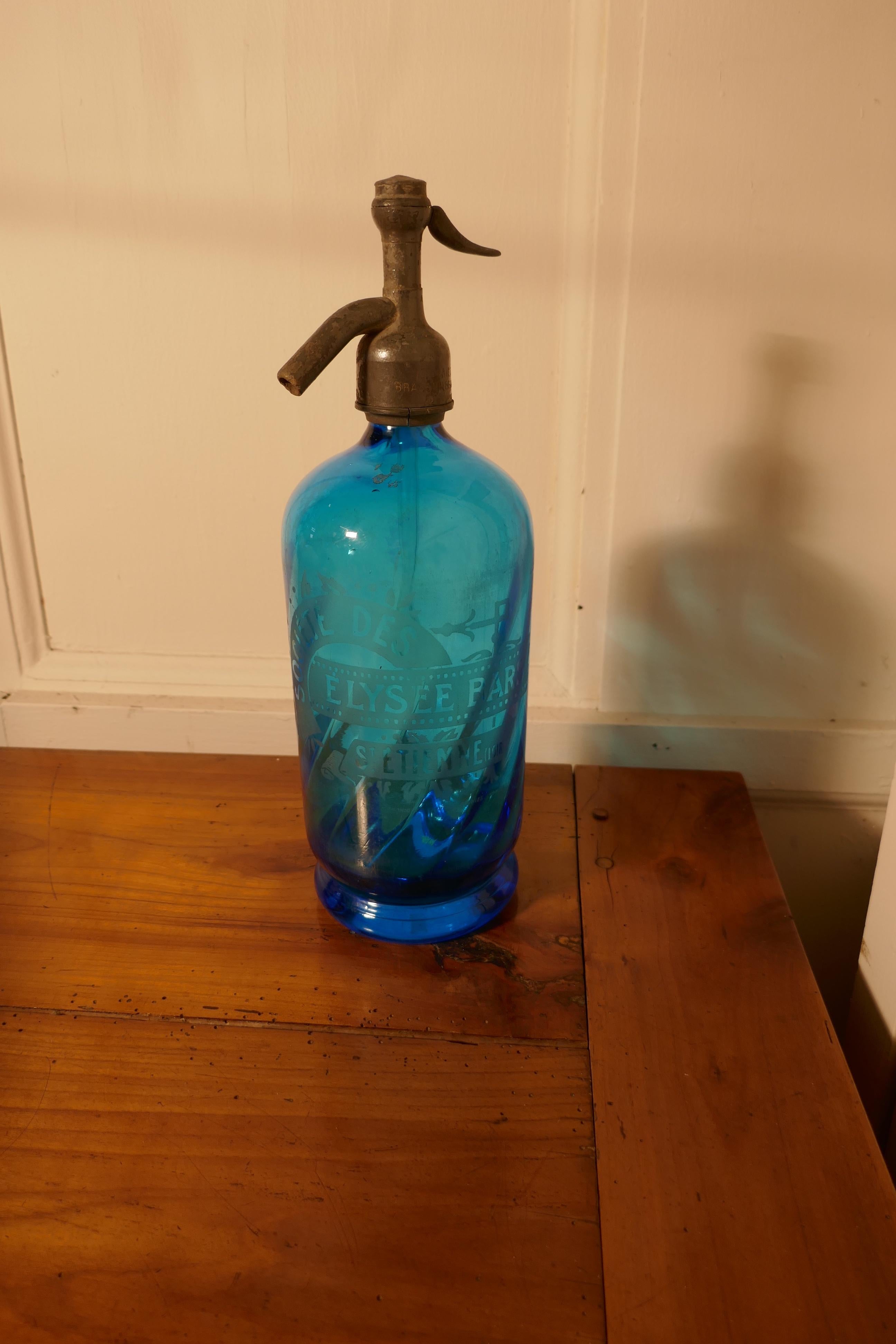 Industrial Antique French Soda Syphon Blue Glass from St Etienne, Loire