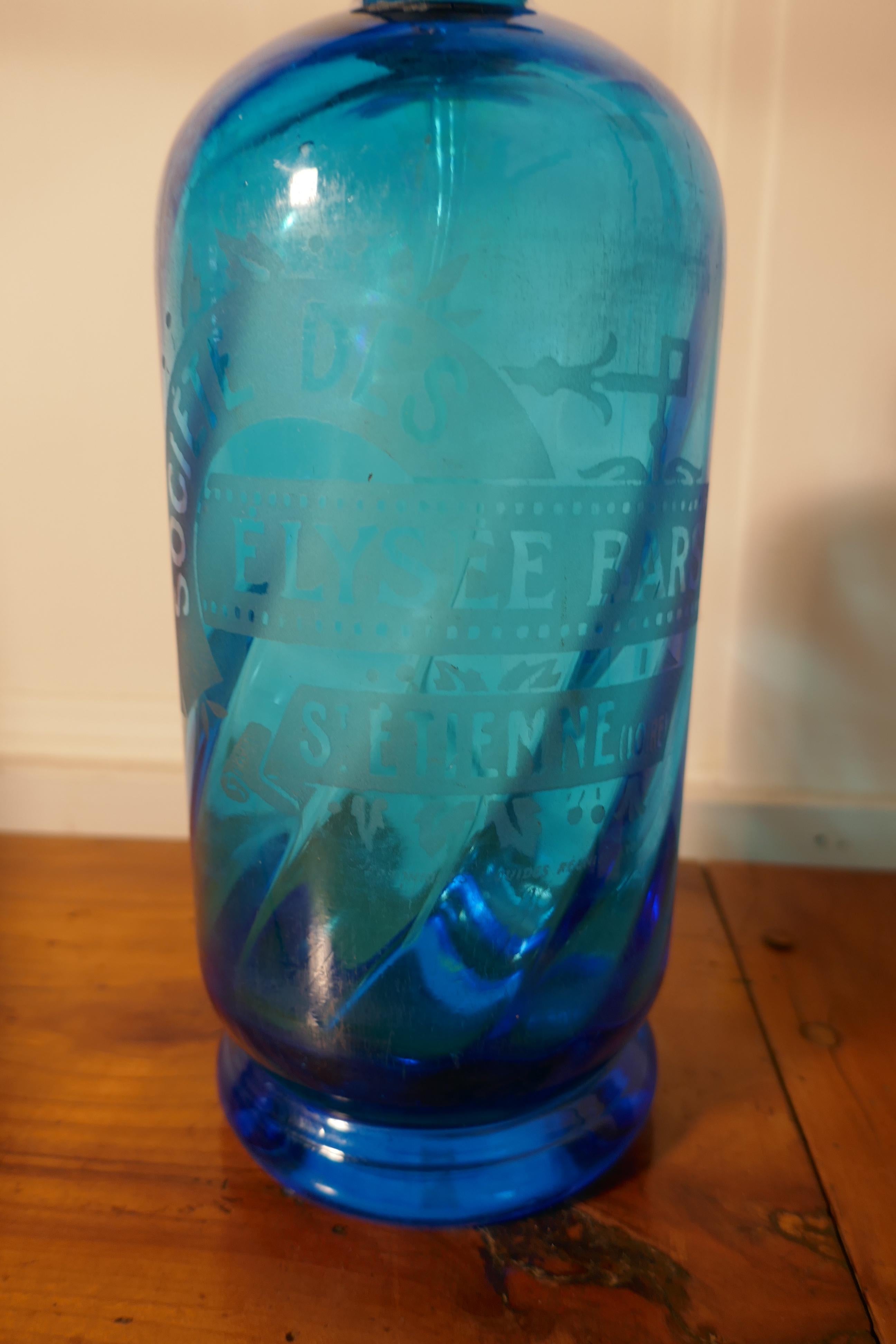 Antique French Soda Syphon Blue Glass from St Etienne, Loire In Good Condition In Chillerton, Isle of Wight