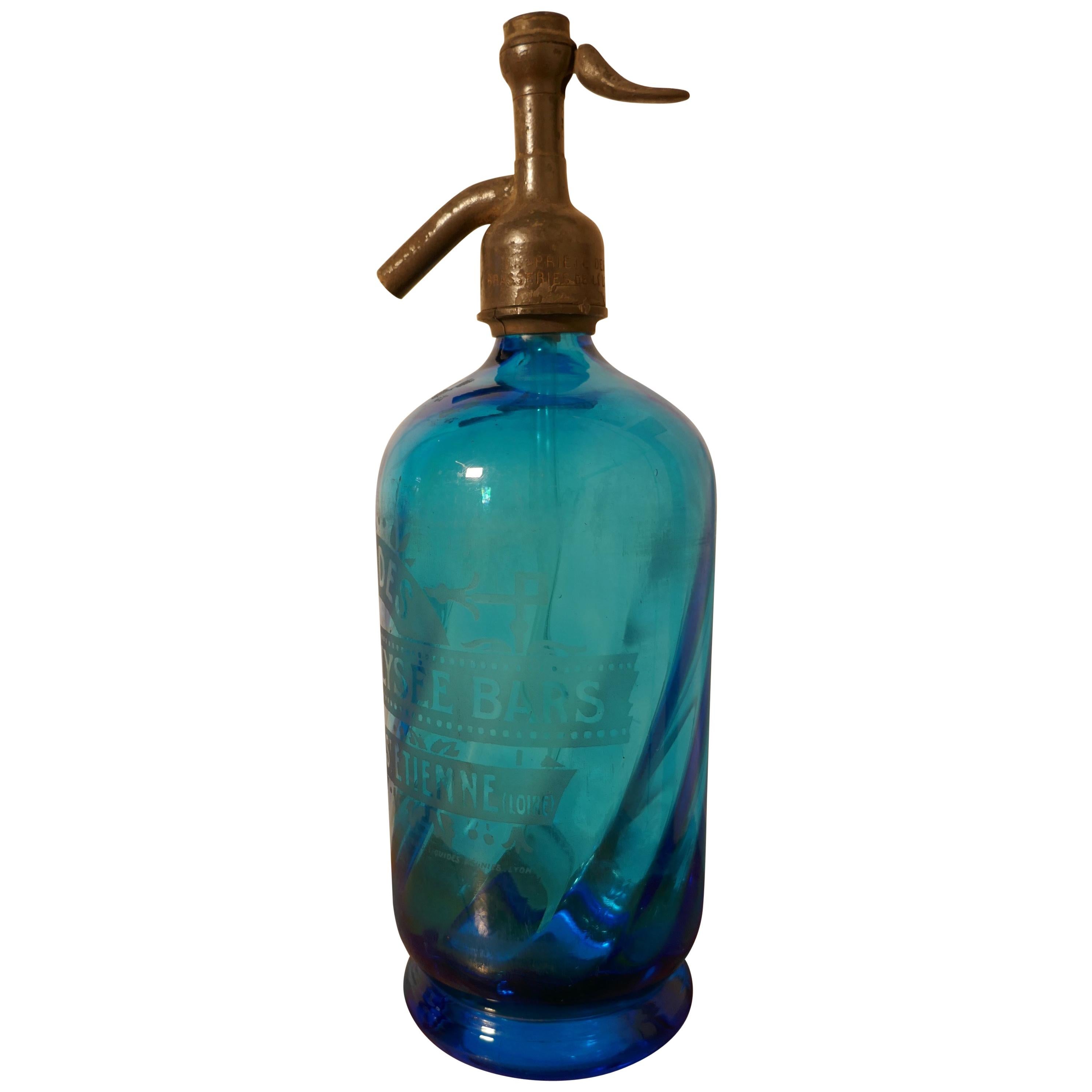 Antique French Soda Syphon Blue Glass from St Etienne, Loire