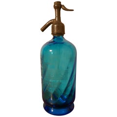 Vintage French Soda Syphon Blue Glass from St Etienne, Loire