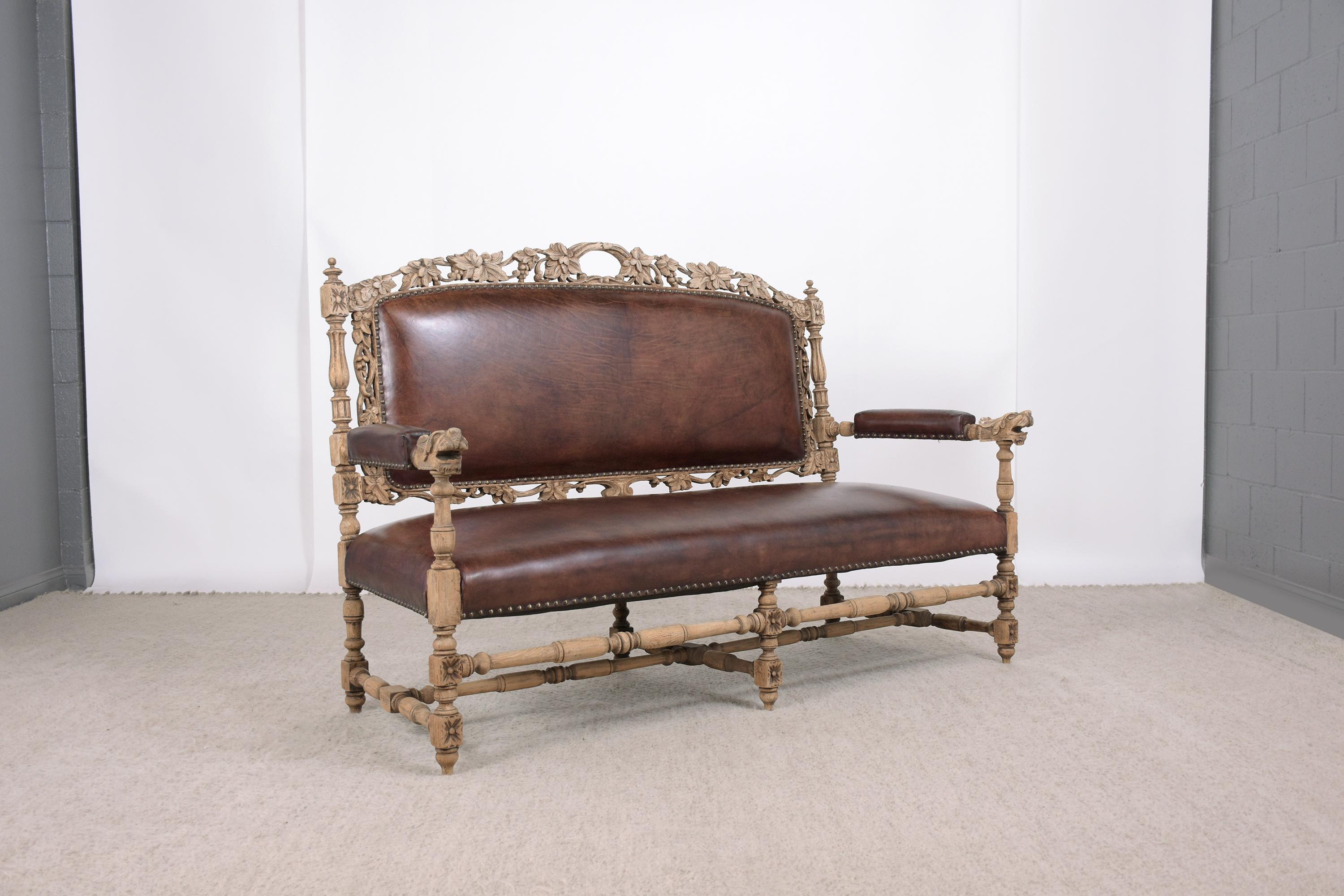 Antique French Hand Carved Oak Sofa 1