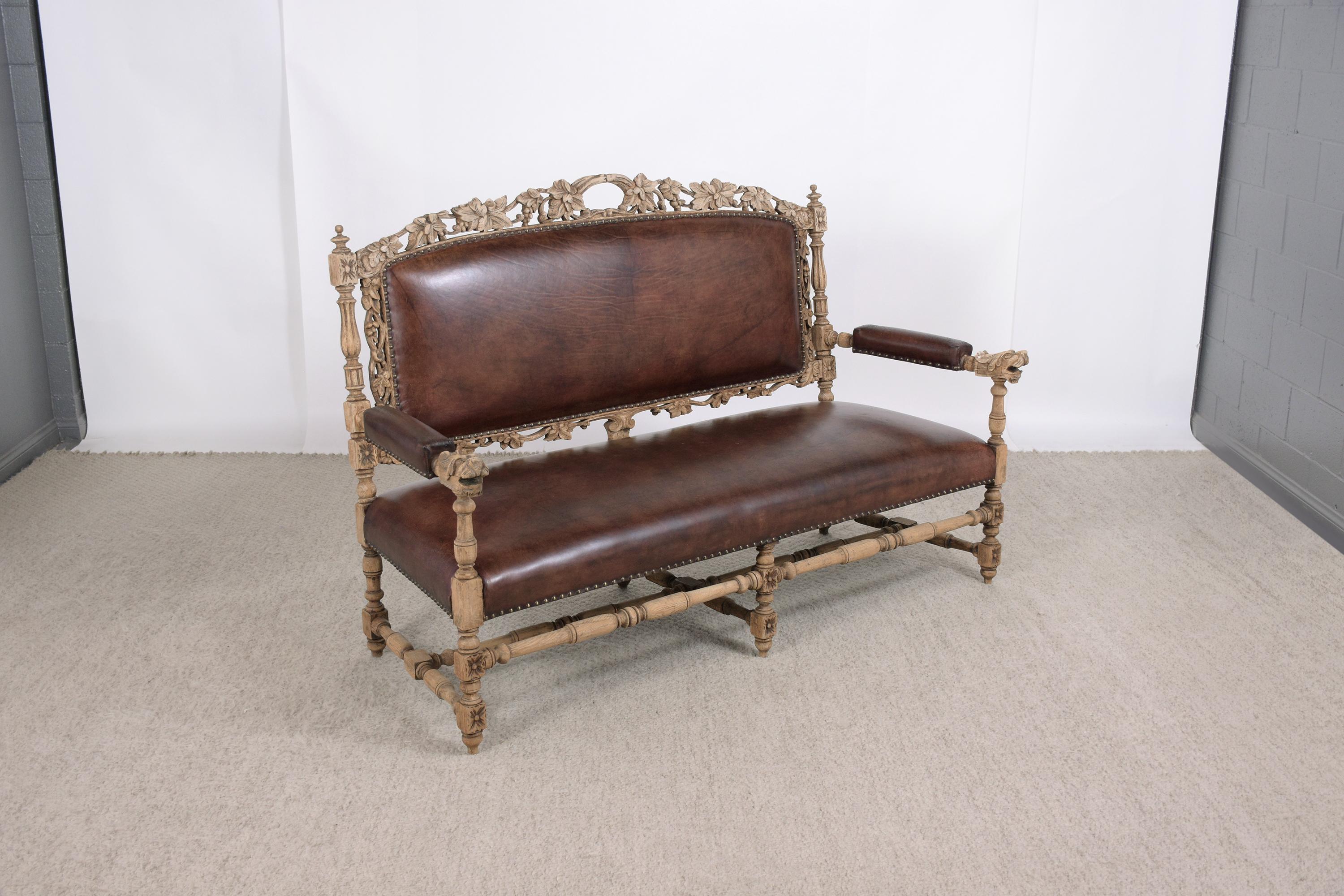 Antique French Hand Carved Oak Sofa 2