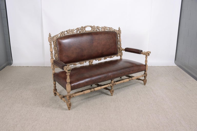 Antique French Hand Carved Oak Sofa For Sale 3